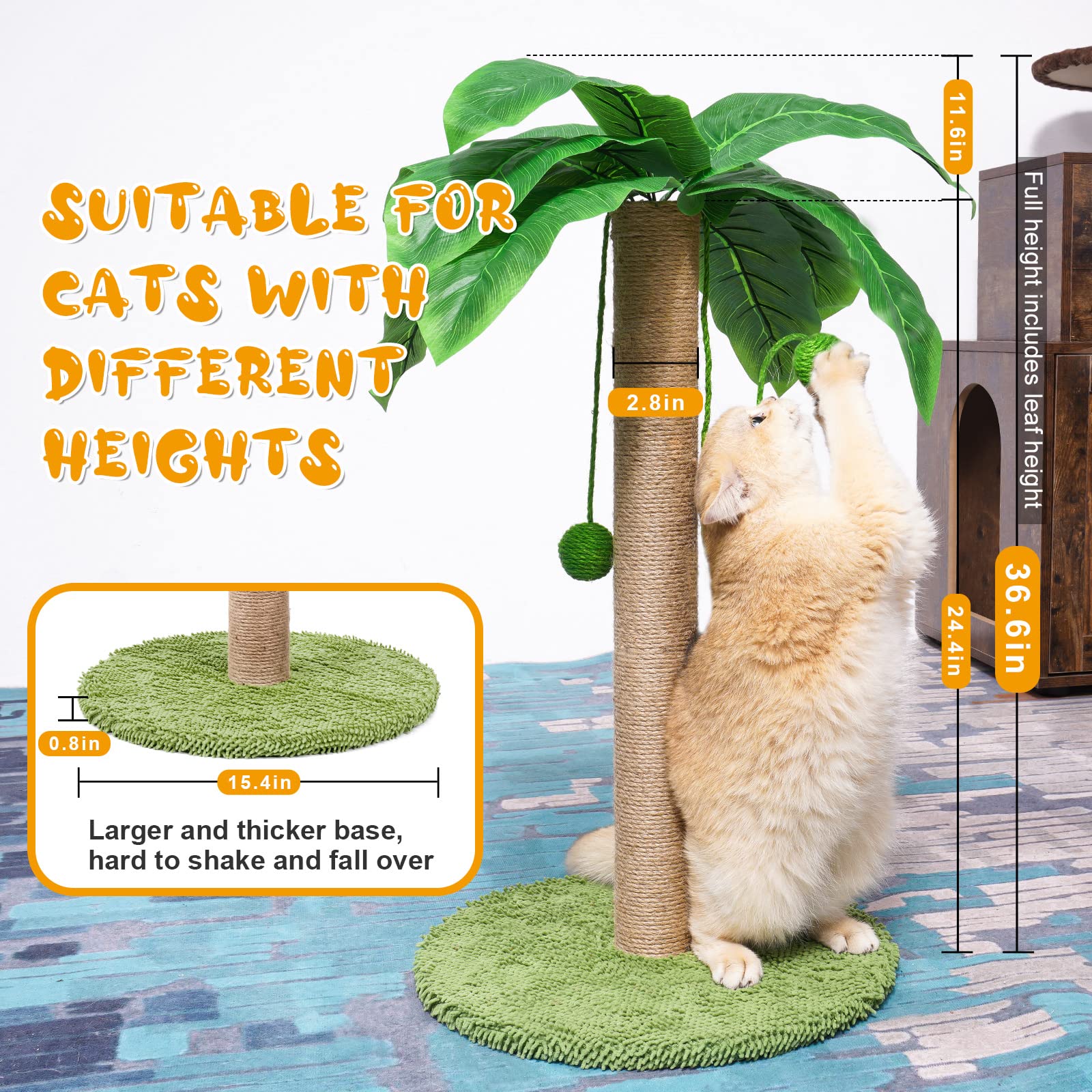 Zoozoo Cat Scratching Post, Cat Coconut Palm Tree For Indoor Kittens With Natural Sisal Scratch Pole Hanging Sisal Ropes And Bal