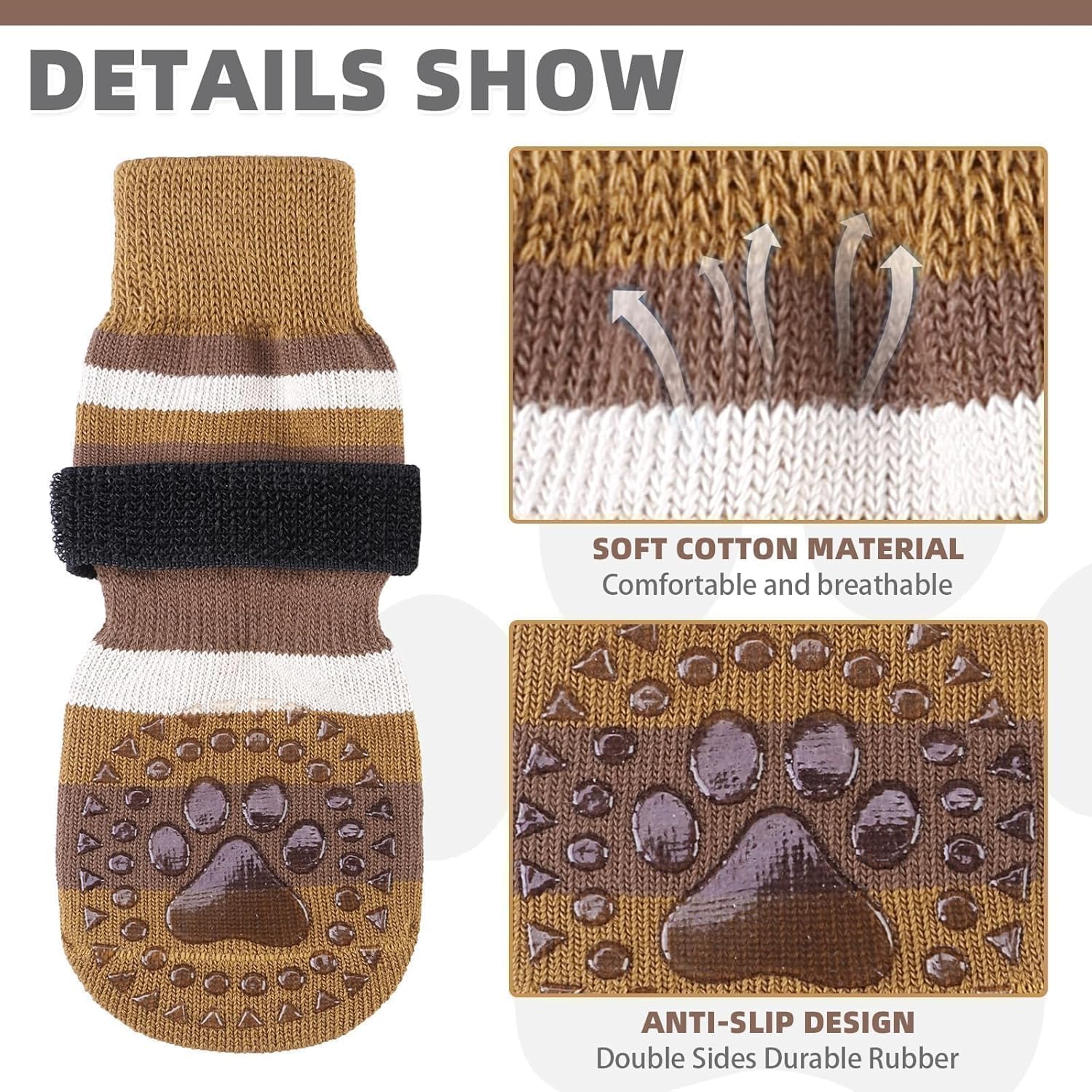 KOOLTAIL Anti Slip Dog Socks for Hot/Clod Pavement to Prevent Licking Paws with Grippers, 3 Pairs Paw Protector, Double Sides St