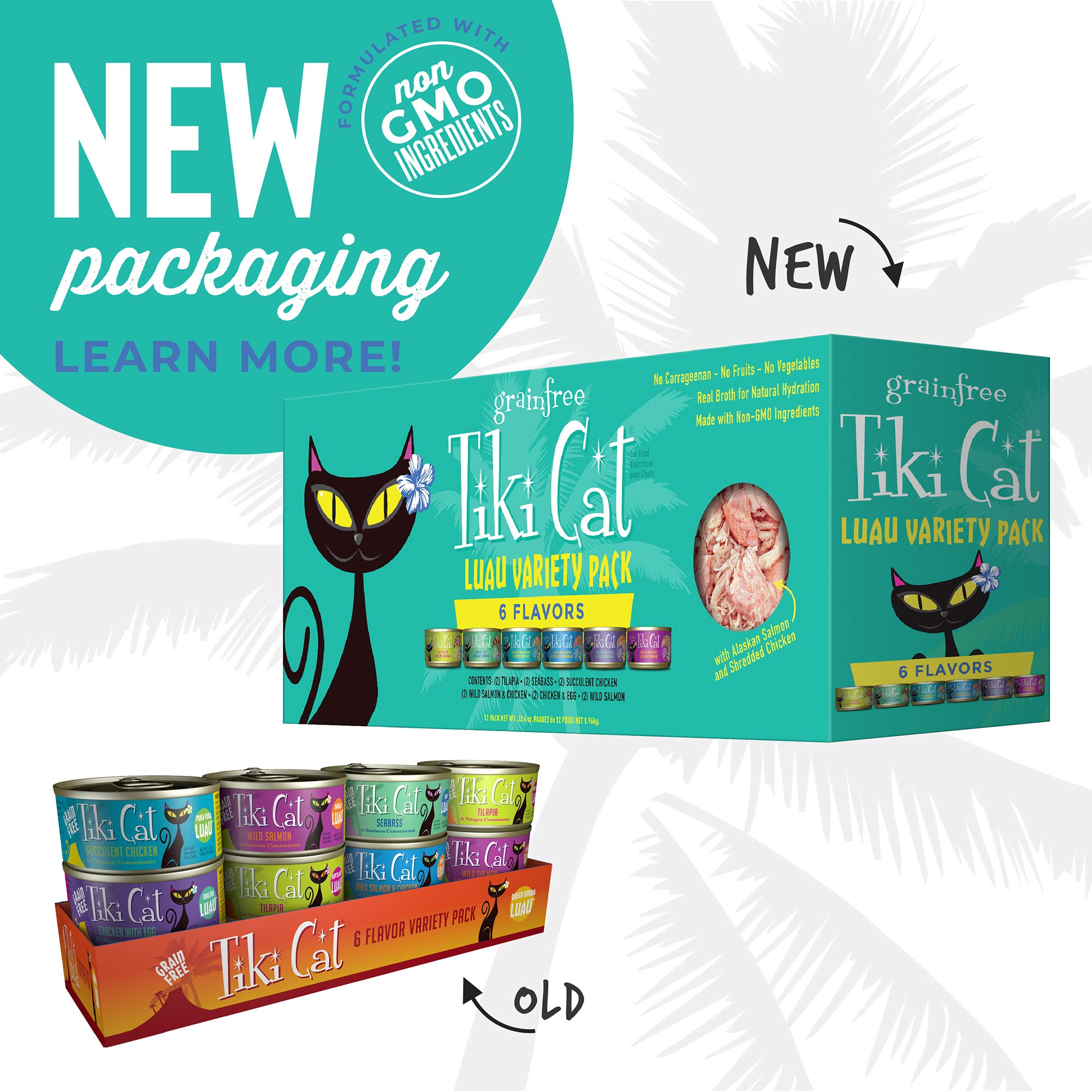 Tiki Pets Cat Luau Variety Pack Grain Free Canned Wet Cat Food, 2.8 oz Cans, Case of 12, 11201