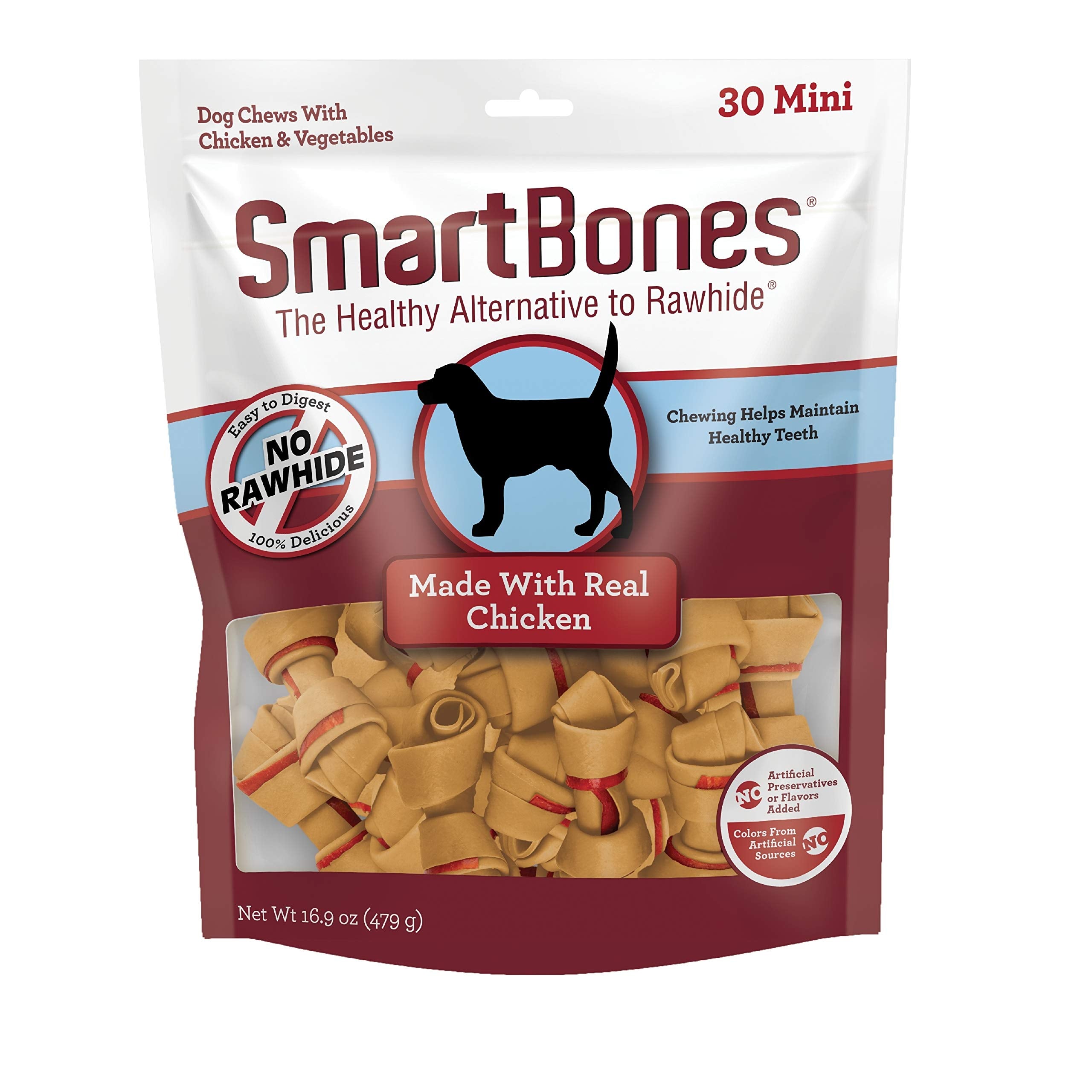 SmartBones with Chicken Mini Chews 30 Count, Rawhide-Free Chews for Dogs, No Artificial Preservatives or Flavors Added, 16.9 OZ 