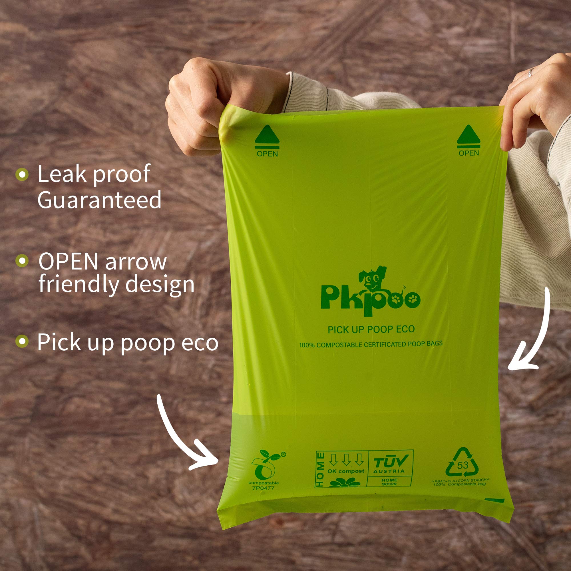 Pkpoo Compostable Poop Bags Certified, Plant-Based Poop Bags for Dogs, Unscented Doggie Waste Bags - Vegetable-Based Extra Thick