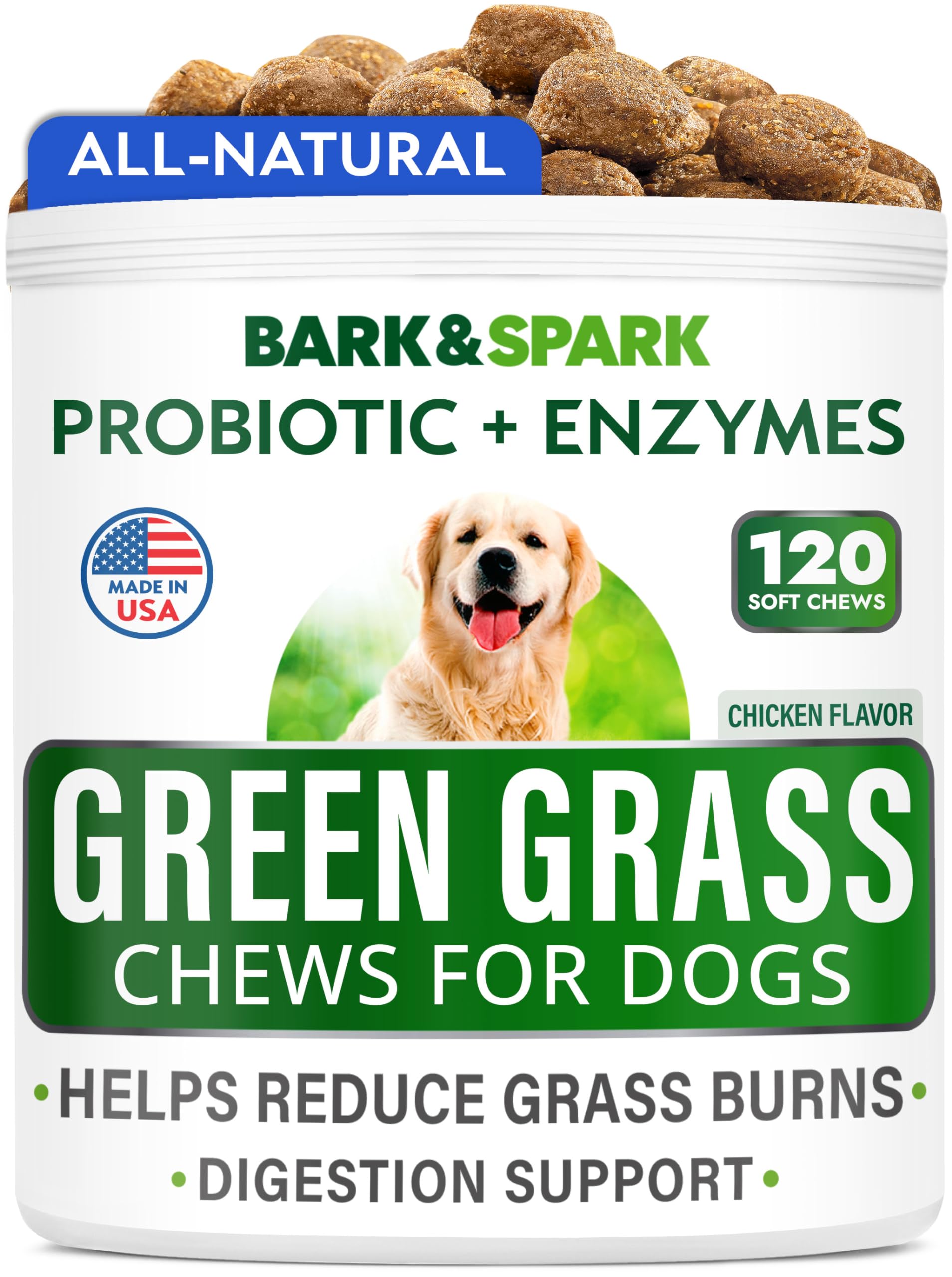 Bark&Spark All-Natural Grass Burn Spot Chews for Dogs - Pee Lawn Spot Saver - Grass Restore Treats - Dog Urine Neutralizer Solut