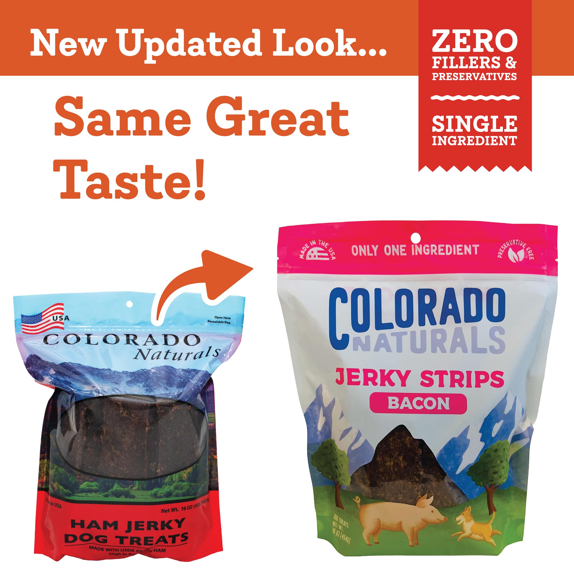 Colorado Naturals Bacon Jerky Strips Dog Treats, 16 oz - All-Natural, Made in USA, No Fillers or Preservatives - Great Source of