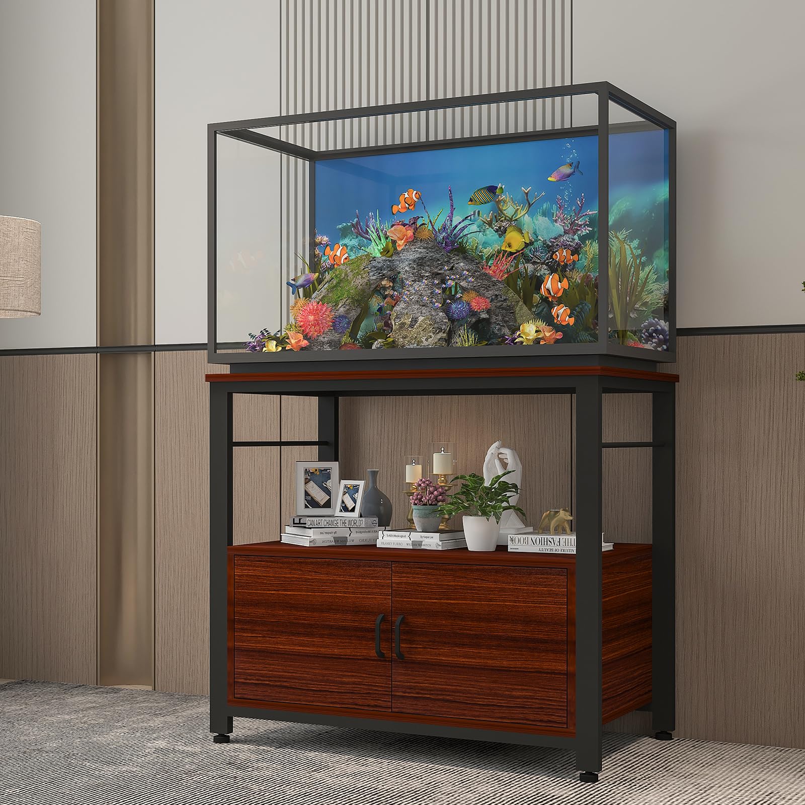Avolander Fish Tank Stand Metal Aquarium Stand with Cabinet Accessories Storage 40-50 Gallon, Double Layer Metal with Storage We
