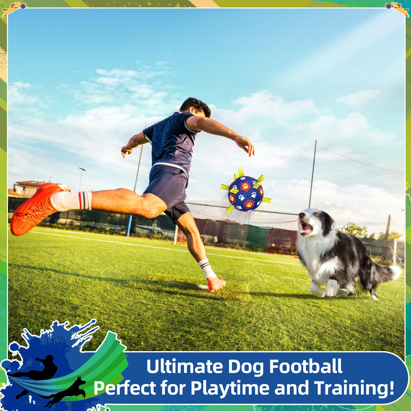 Qdan Dog Toys Soccer Ball With Straps: Durable Balls For Large Dogs, Outdoor Dog Toys, Summer Pet Water Toy, Herding Ball, Puppy