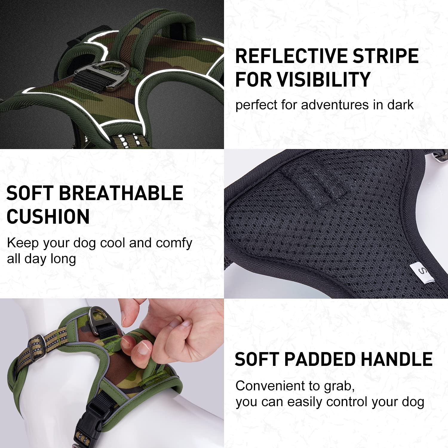 Dog Harness For Large Dogs No Pull Dog Harness With Handle 2 Metal Leash Clips, Adjustable Reflective Puppy Harness, Breathable