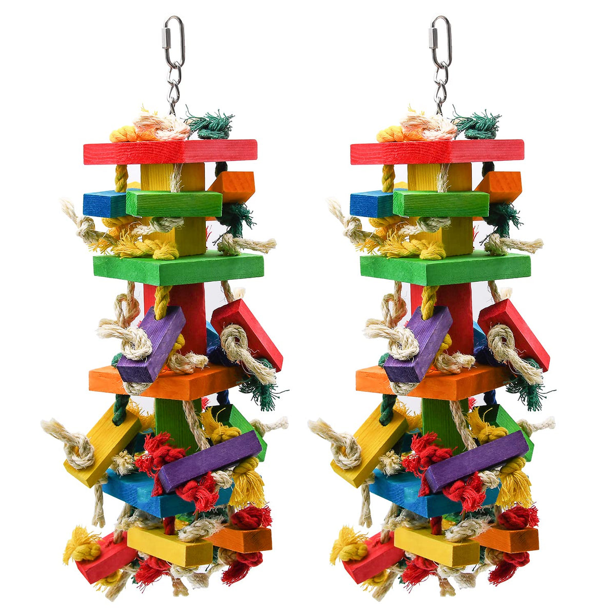 Ruby.Q 2 Pack Large Parrot Toy, 20In Bird Parrot Toy, Multicolored Natural Wooden Bird Chewing Toys For Large Macaws, African Gr