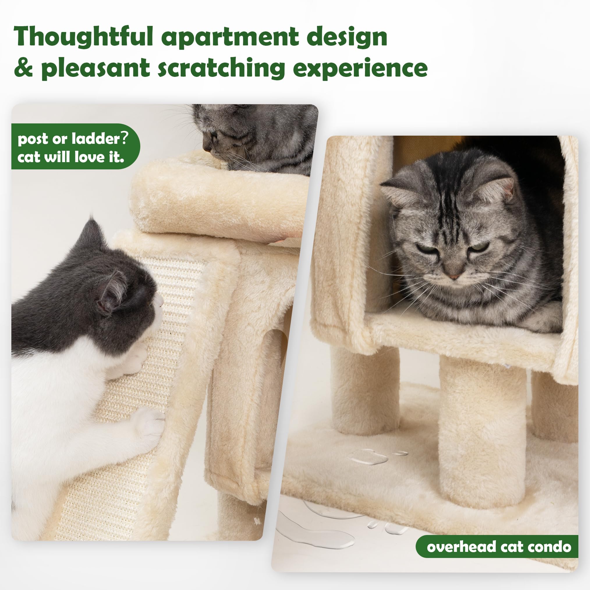 Meowoou Palm Cat Tree Tower For Indoor Cats With Cozy Cat Condo, 33' Natural Sisal Scratching Posts And Plush Pom-Pom For Small