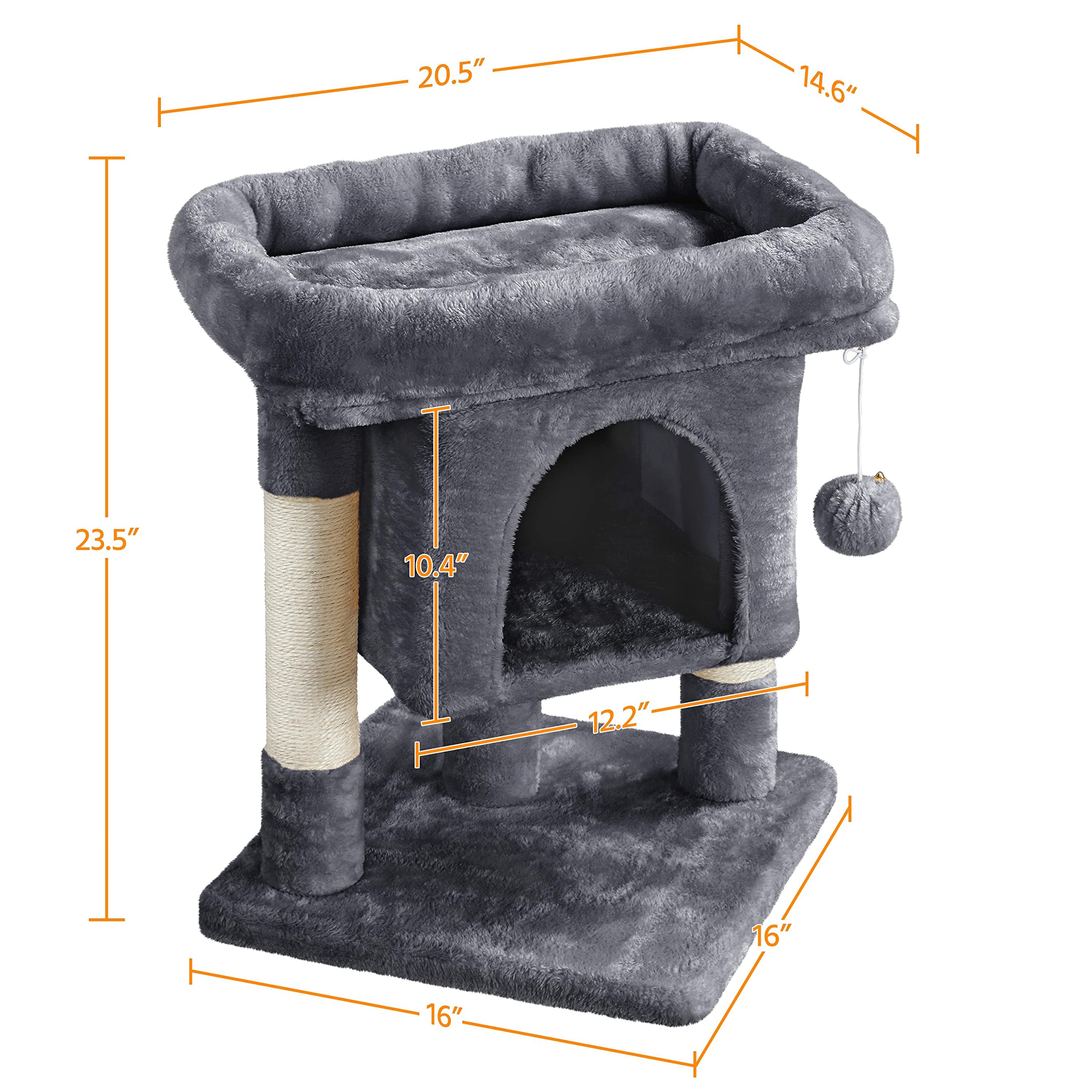 Yaheetech 23.5In Cat Tree Tower, Cat Condo With Sisal-Covered Scratching Posts, Cat House Activity Center Furniture For Kittens, Cats And Pets - Dark Gray