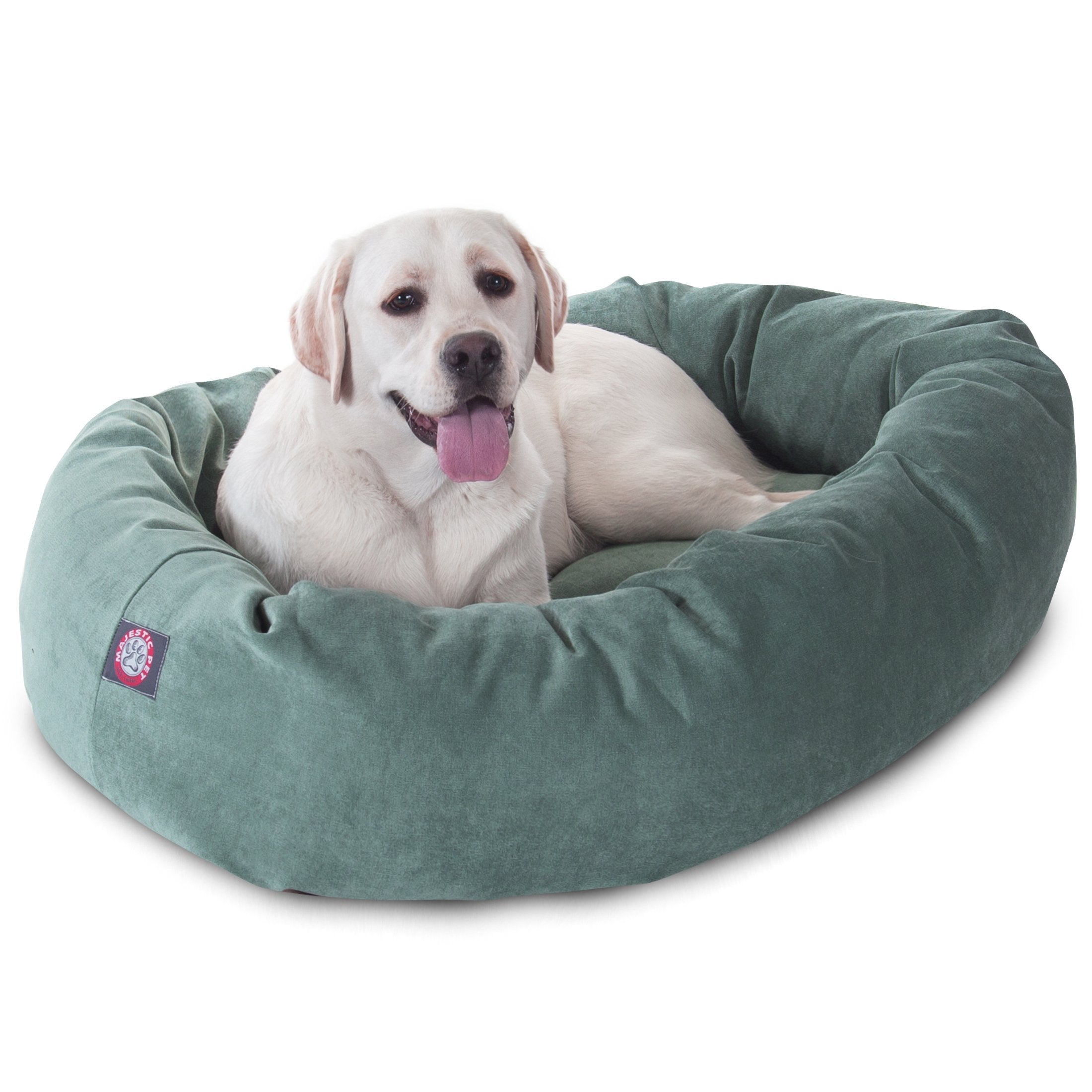Majestic Pet 40 Inch Micro Velvet Calming Dog Bed Washable – Cozy Soft Round Dog Bed With Spine For Head Support - Fluffy Donut Dog Bed 40X29X9 (Inch) – Round Pet Bed Large – Azure