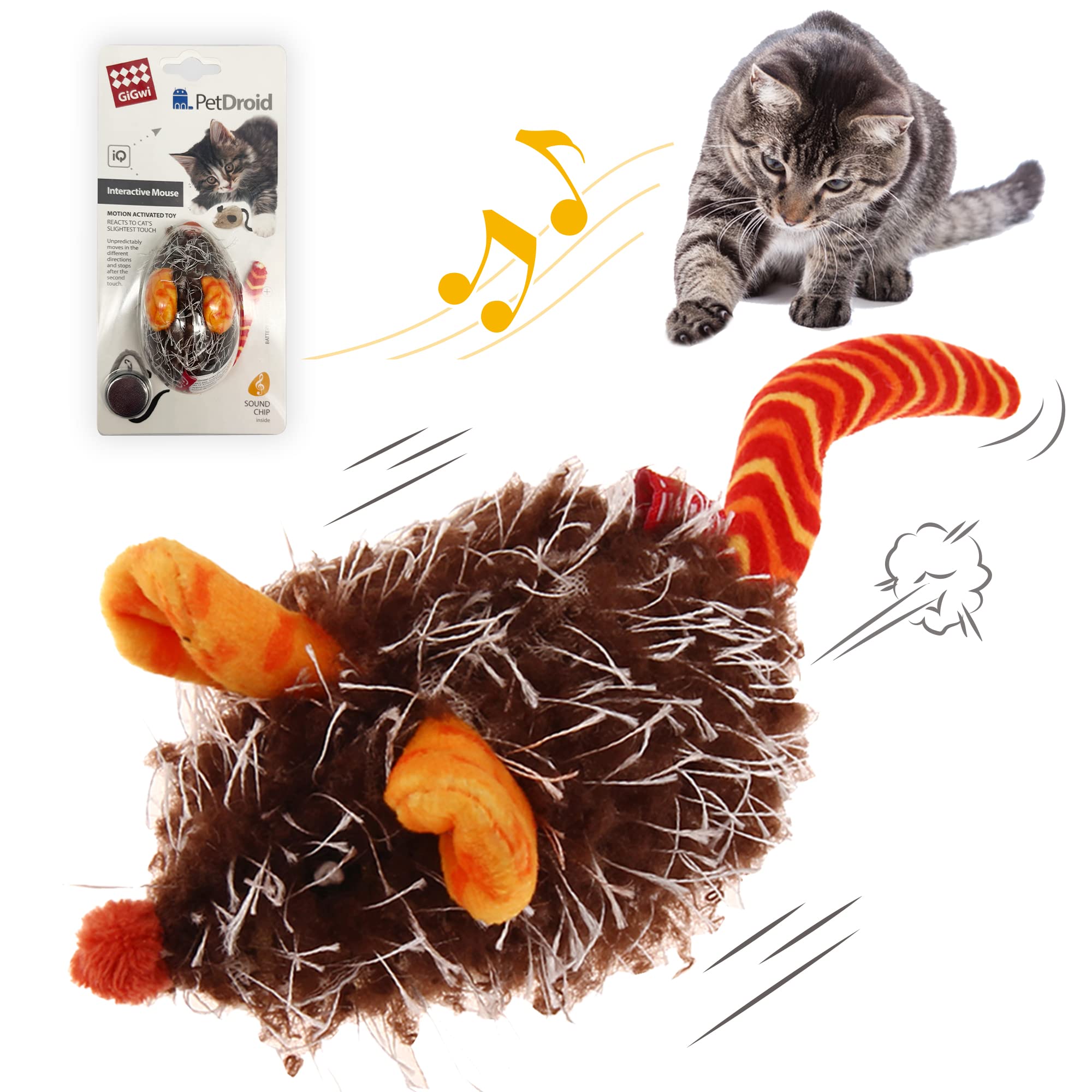 Gigwi Interactive Cat Toy Moving Mouse, Automatic Cat Toy Mice Electronic With Furry Tail, Squeaky Cat Toys For Indoor Cats/Outd