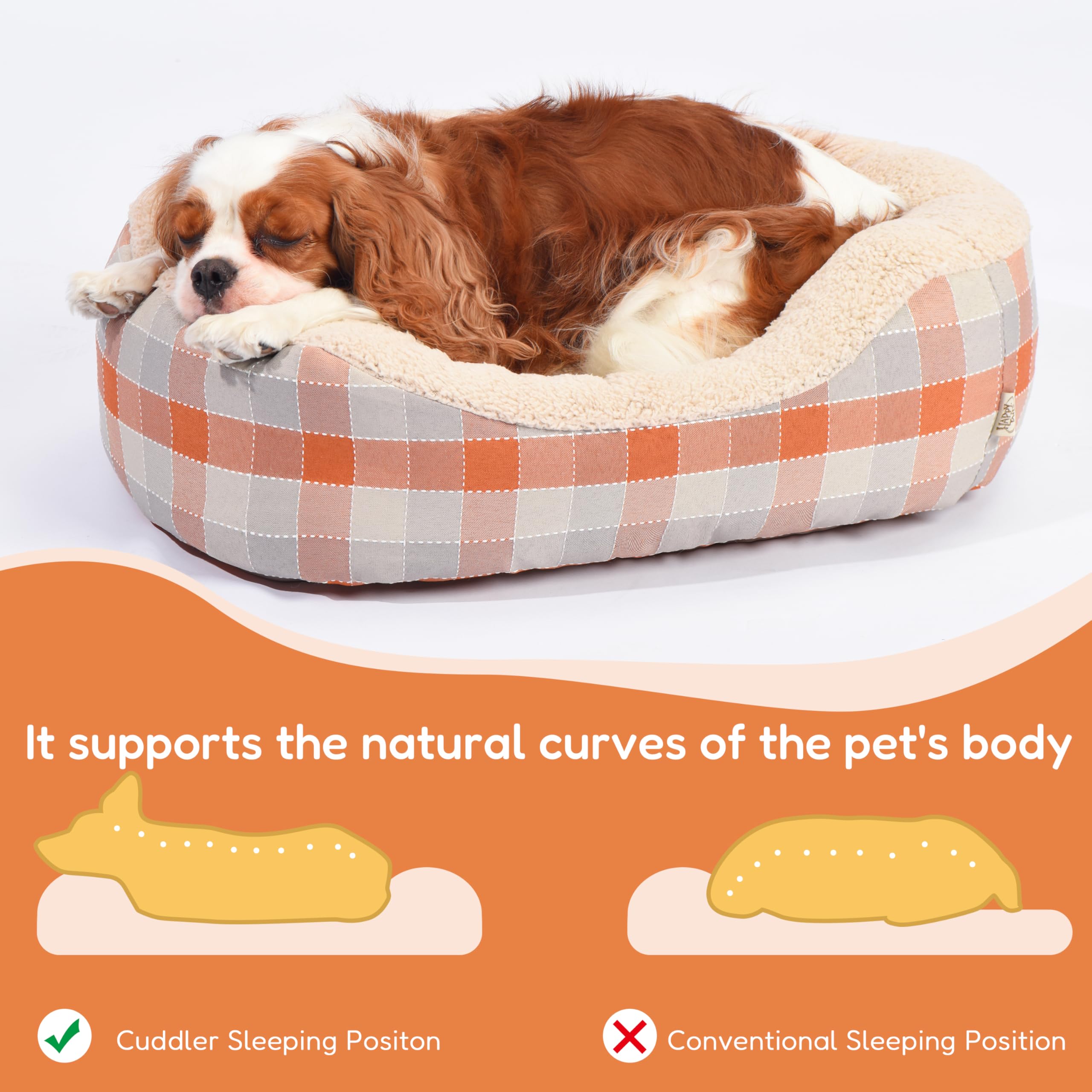 Fluffydream Cute Calming Cuddler Dog Bed, Dog Sofa Bed, Up To 25 Lbs, 21'' X 17'', Orange And White