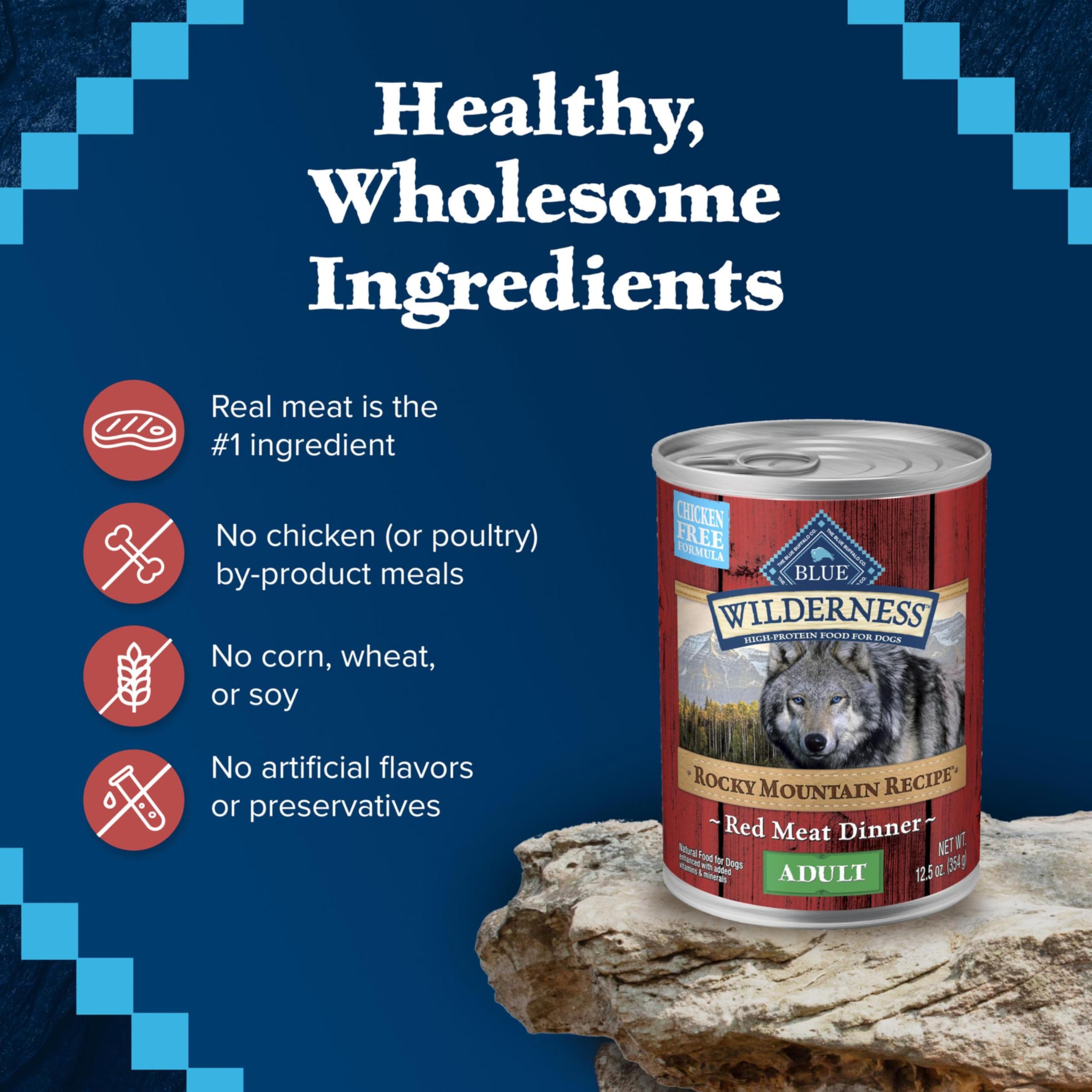 Blue Buffalo Wilderness Adult Wet Dog Food, High-Protein and Grain-Free, Made with Natural Ingredients, Rocky Mountain Recipe Re