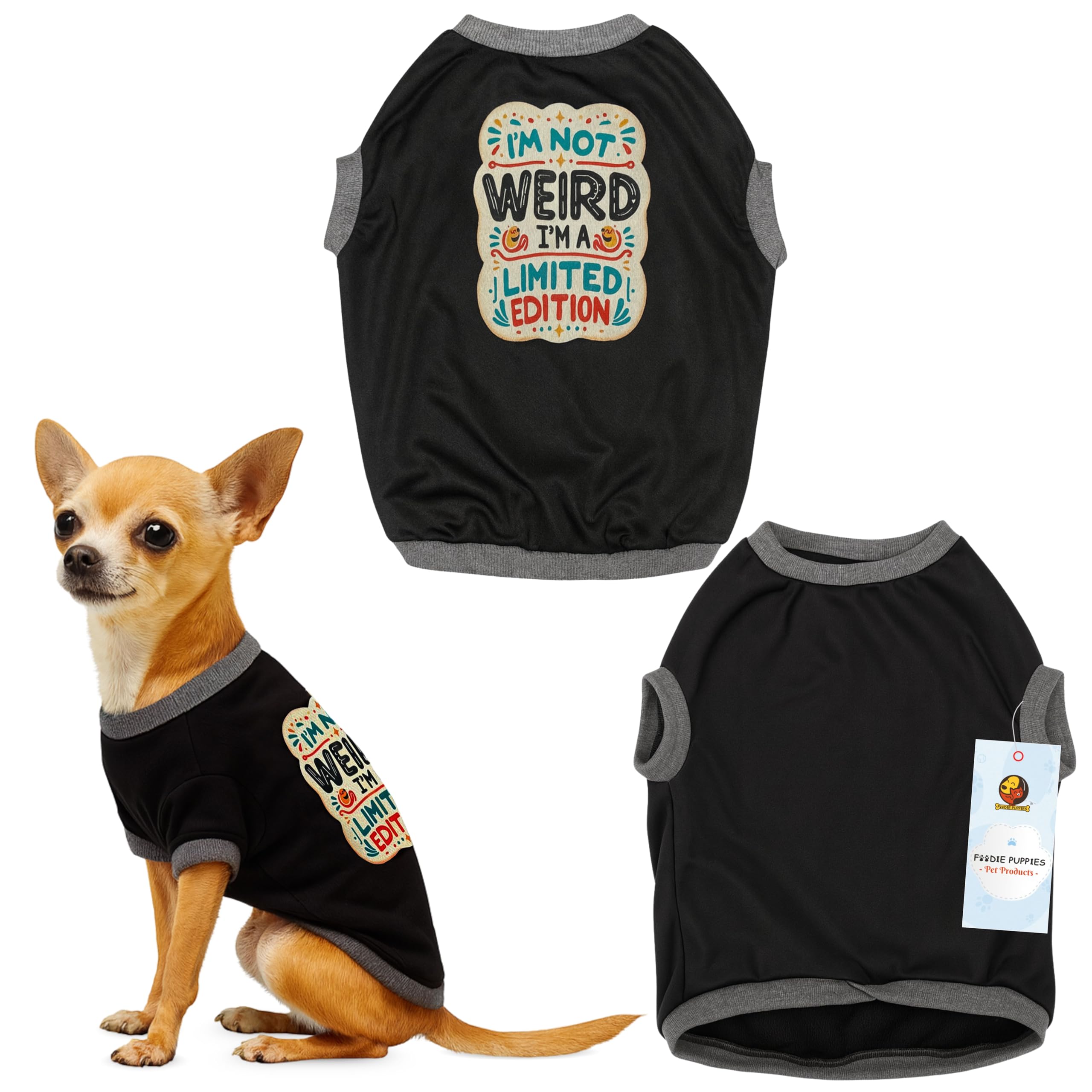 Foodie Puppies Dog Warm Sweater Jacket - (Black, Printed T-Shirt, 14 Inch) For Small Dogs | Soft, Lightweight Pet Apparel With S