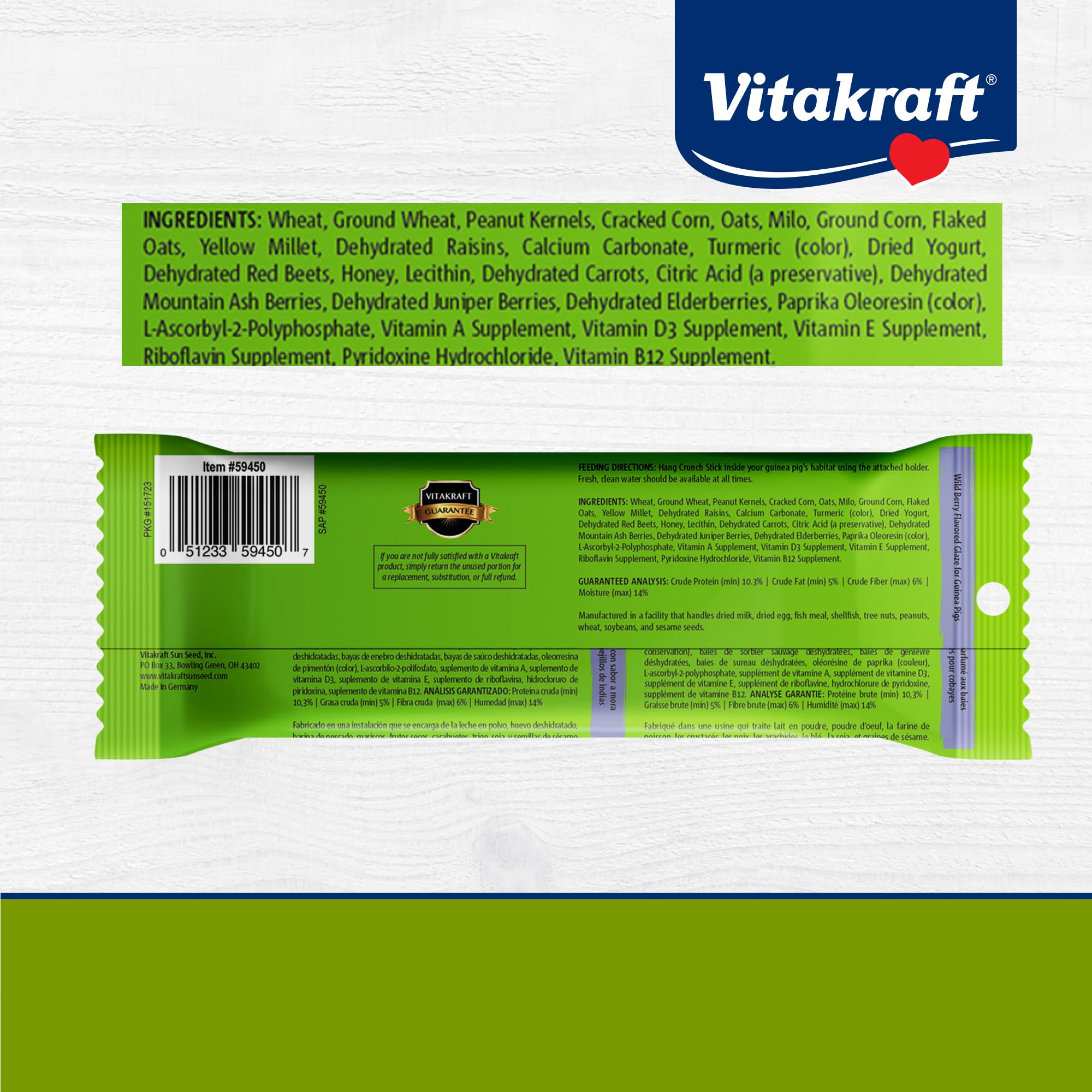 Vitakraft Crunch Sticks for Guinea Pigs - Chewable Treats with Grain & Honey, 1.25 oz (Pack of 2) - Supports Healthy Teeth