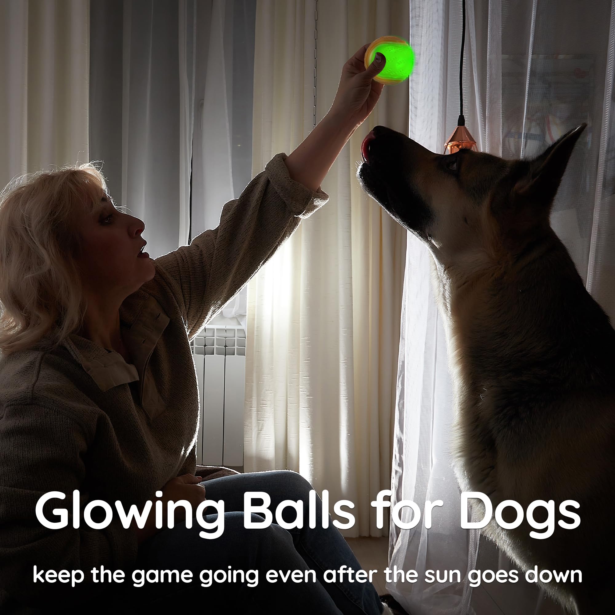 LECHONG Glow Dog Ball - 2.5” Squeaky Rubber Toy for Small/Medium Dogs, Pack of 6, Durable Thermoplastic Rubber, S6-glow