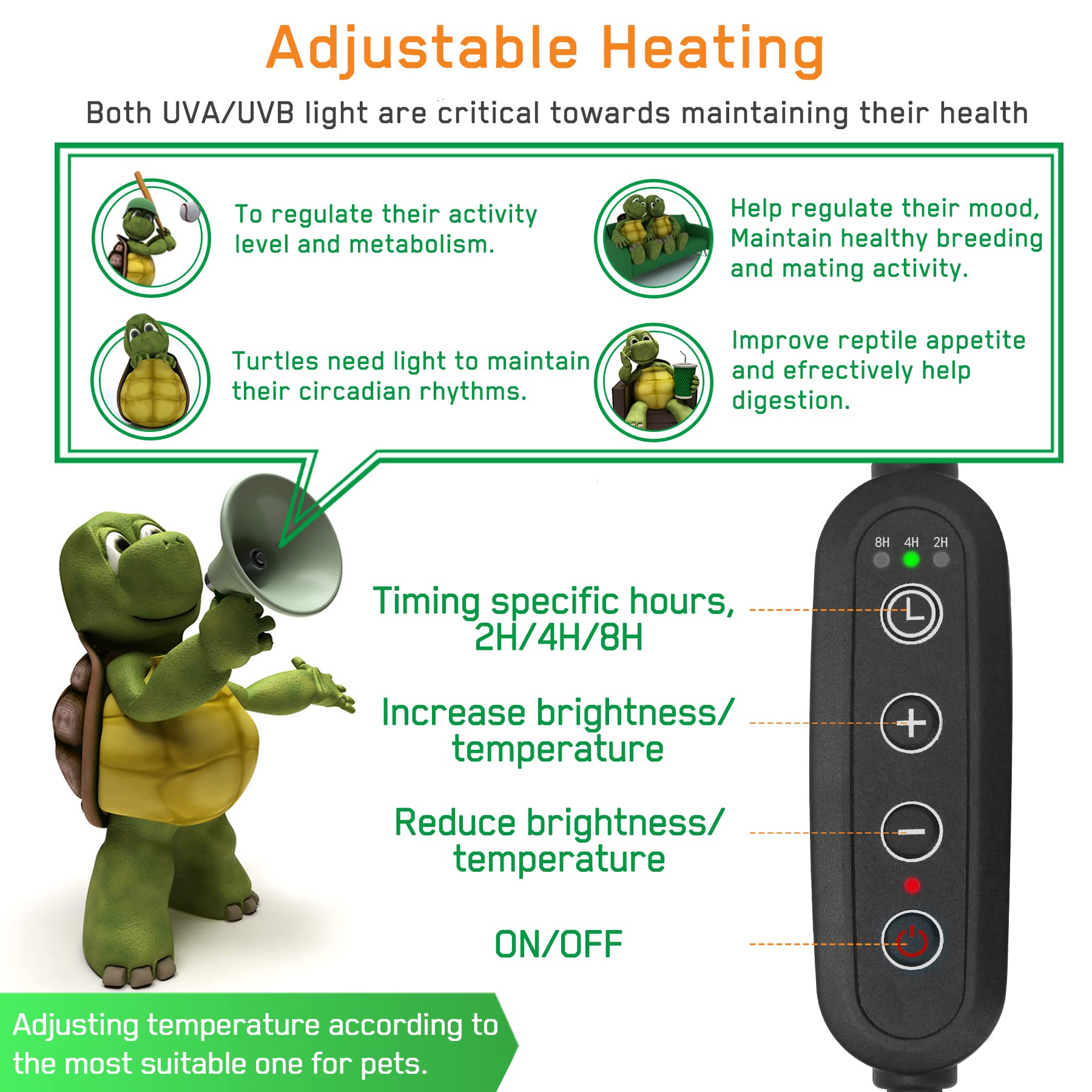 Fischuel Reptile Heat Lamp,Timed Heating Lamp With Clamp, Adjustable Habitat Basking Heat Lamp,Uva/Uvb Light Lamp 360 Rotatable