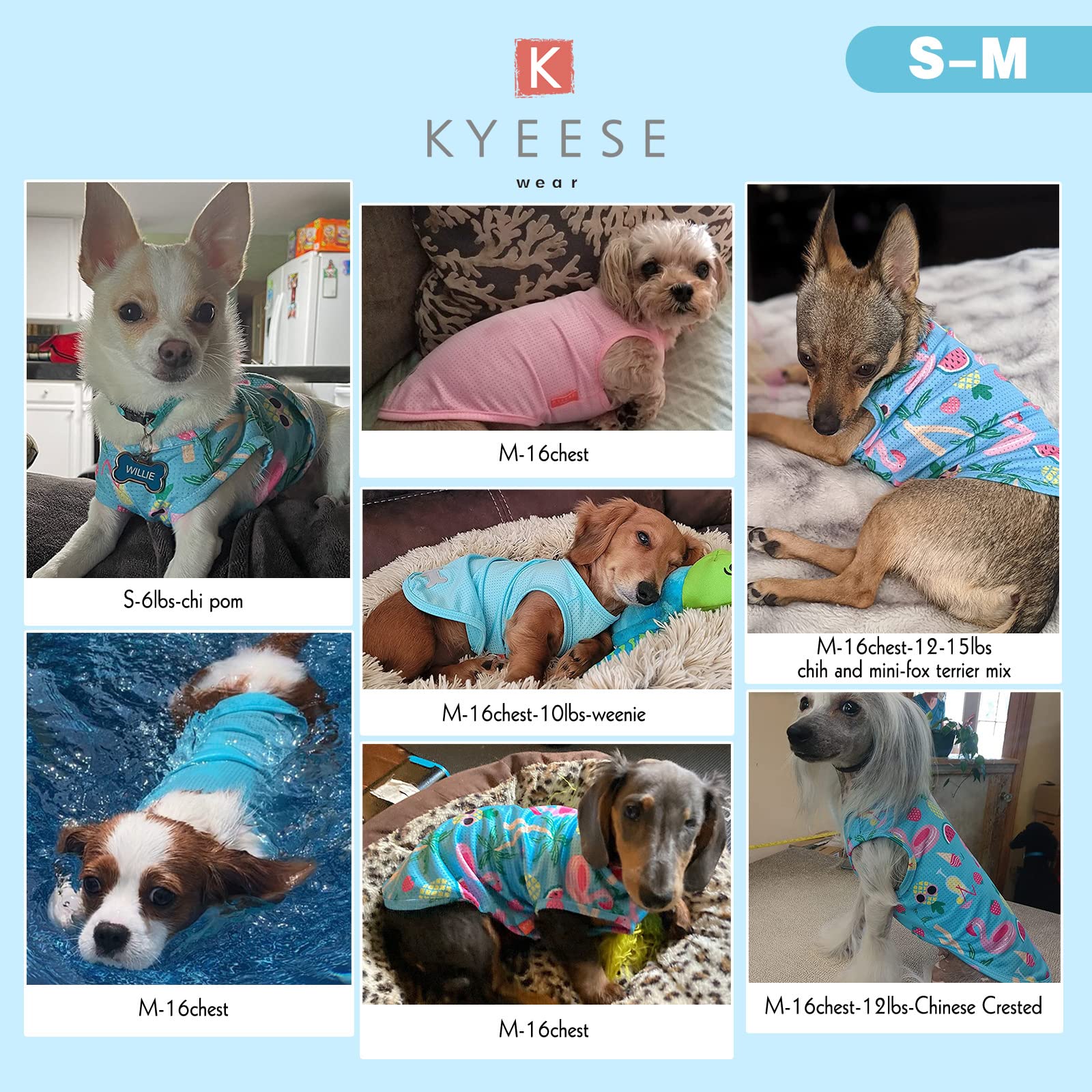 Kyeese 2 Pack Dog Shirt For Small Dogs Quick Dry Lightweight Dog T-Shirts With Reflective Label Tank Top Sleeveless Vest Cat Shirts Clothes For Summer Strawberry Pattern, Small, Strawberry+Rose