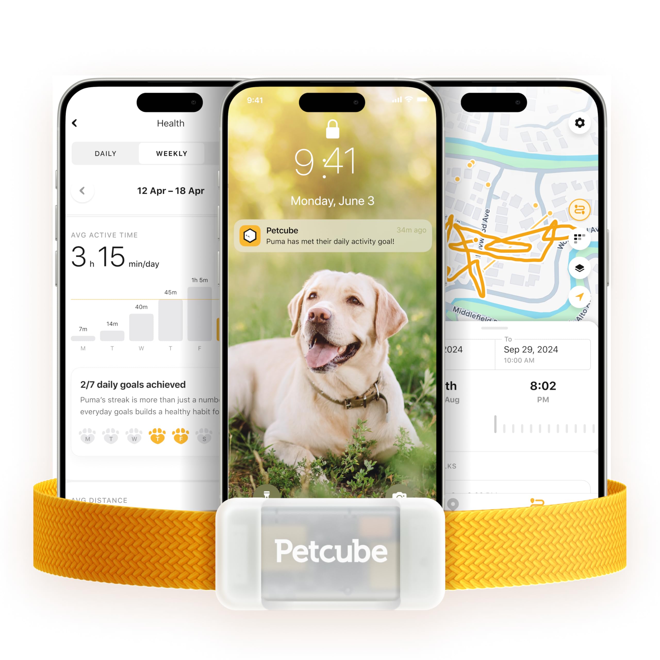 Petcube GPS Tracker for Dogs | Pet GPS Location Tracker with Escape Alerts and Virtual Fences, Activity and Wellness Monitoring,