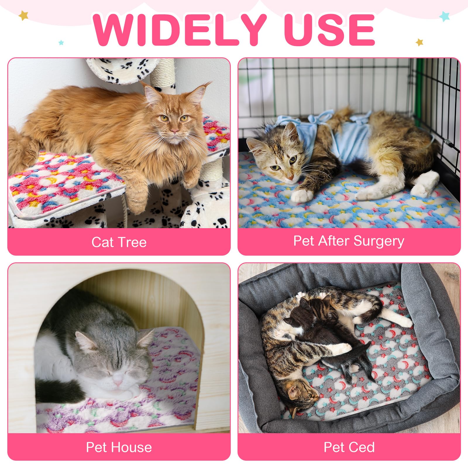 Clysee 4 Pack Self Heating Cat Bed Cat Self Warming Pad With Removable Cover Extra Warm Thermal Pet Pad Washable Pet Crate Mat A