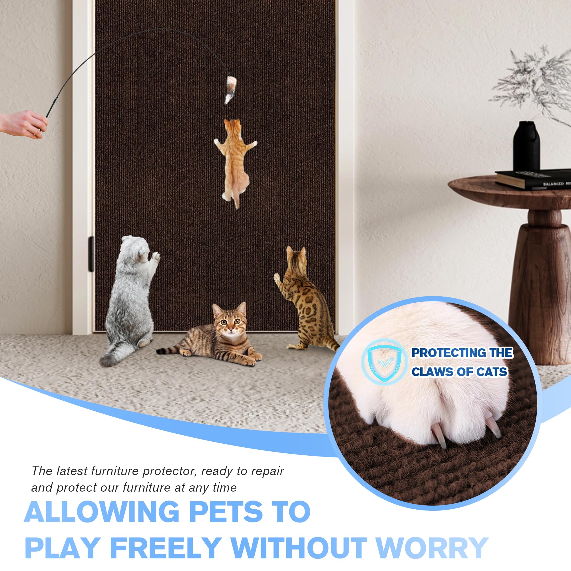 Cat Scratch Mat 5Pack,39.3'X15.7' Cat Scratching Mat Self-Adhesive Carpet Mat Trimmable, Cat Wall Shelves, Cat Scratcher Board