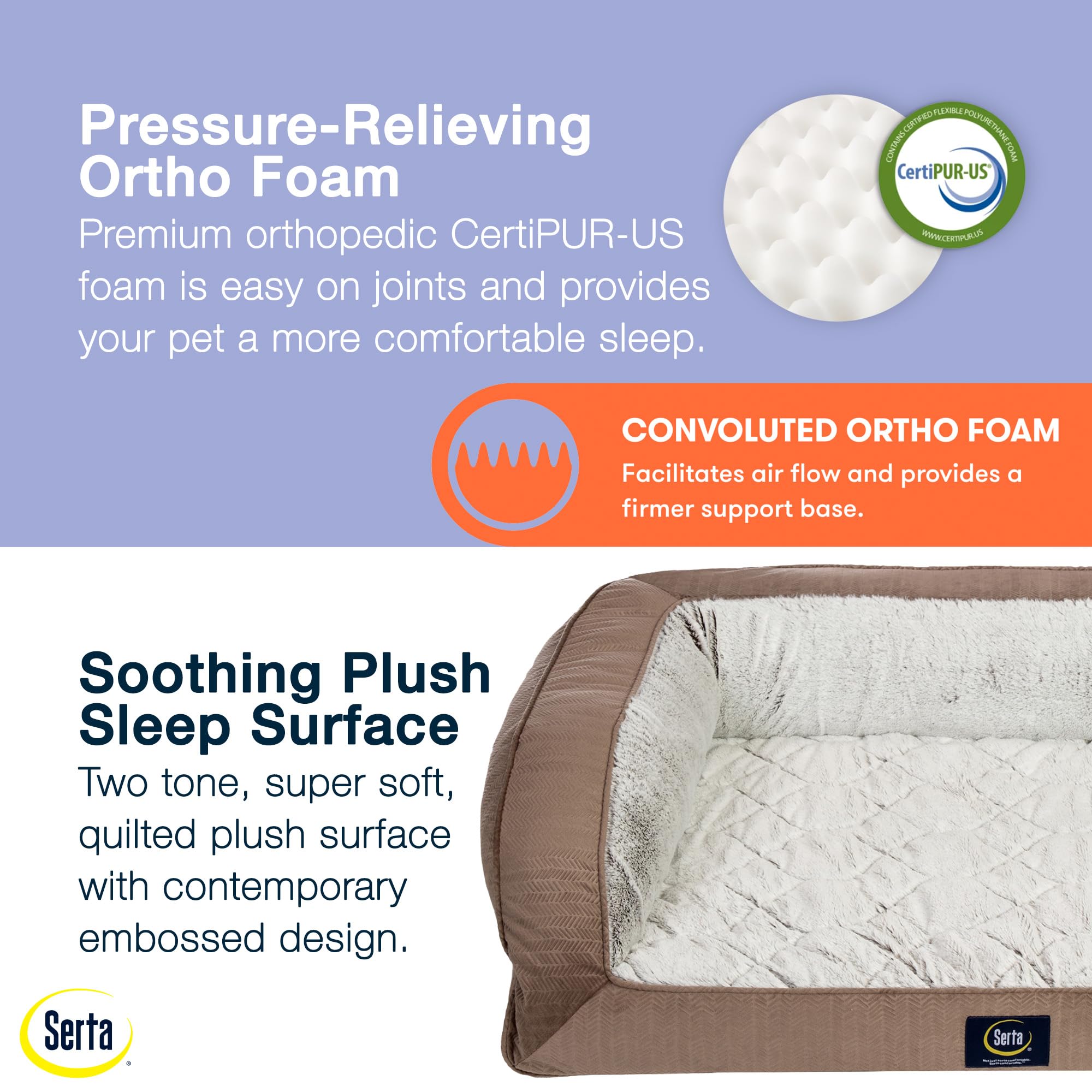 Serta Orthopedic Quilted Couch Dog Bed For Pets - Chocolate Brown (X-Large)