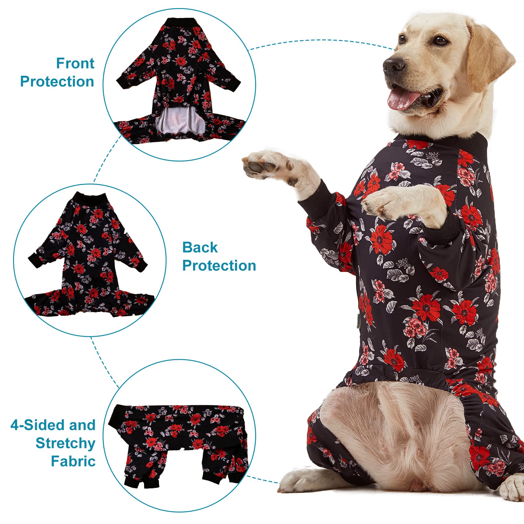 Lovinpet Pet Pajamas For Large Dogs - Floral Navy And Coral Print Dog Jammies, Lightweight Stretchy Knit Big Dog Pullover, Large Dog Onesie, Pet Pj'S /3Xl