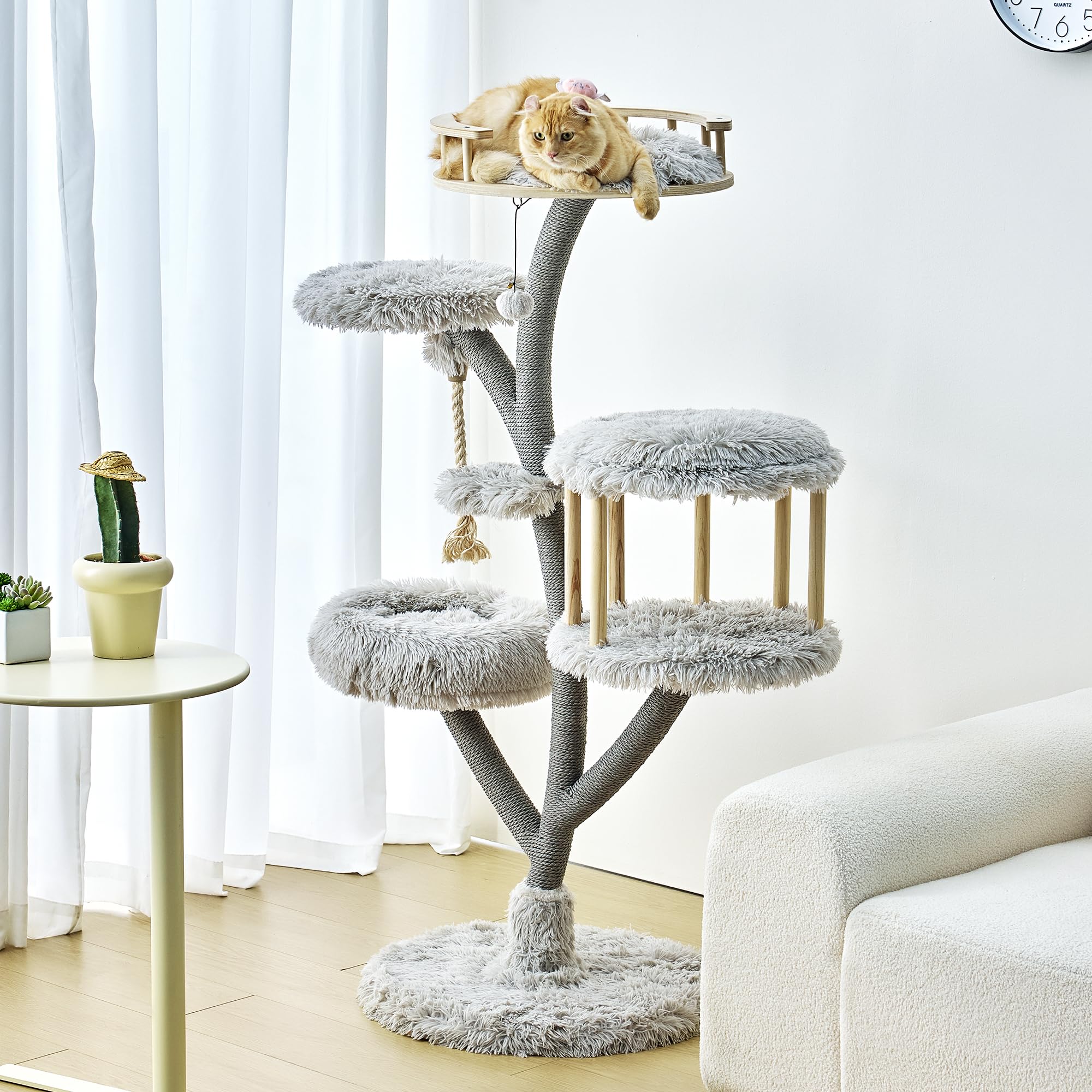Kamaboko 60.2 Tall Cat Tree With Luxury Cat Condo For Large Cats, Modern Cat Tree Tower With Scratching Post, Cat Tower With S