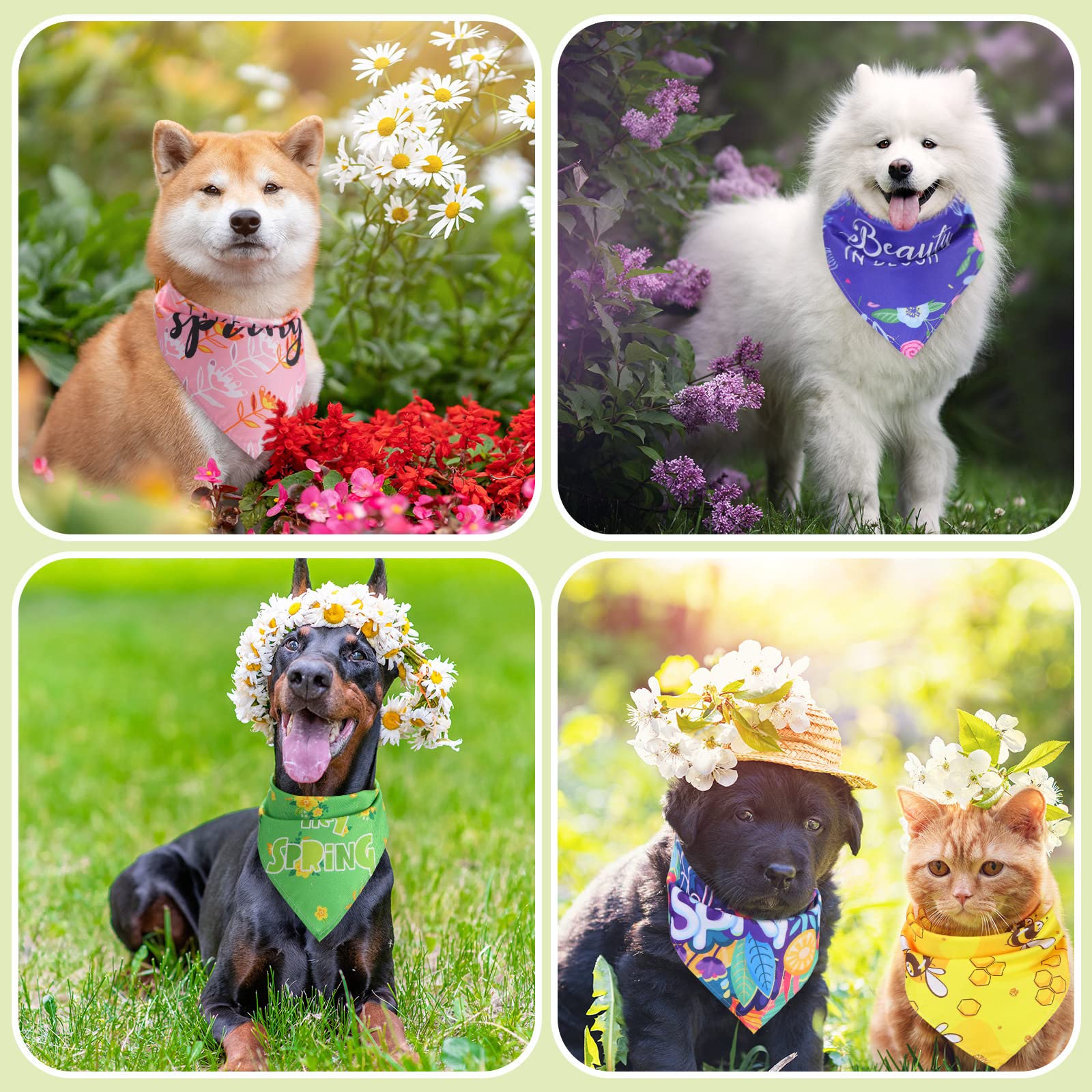 50 Pieces Dog Pet Spring Summer Bandanas Floral Dog Bibs Seasonal Pet Costume Adjustable Dog Cat Summer Outfit Cute Washable Triangle Scarf Kerchief For Small To Medium Pet (Fresh Style)