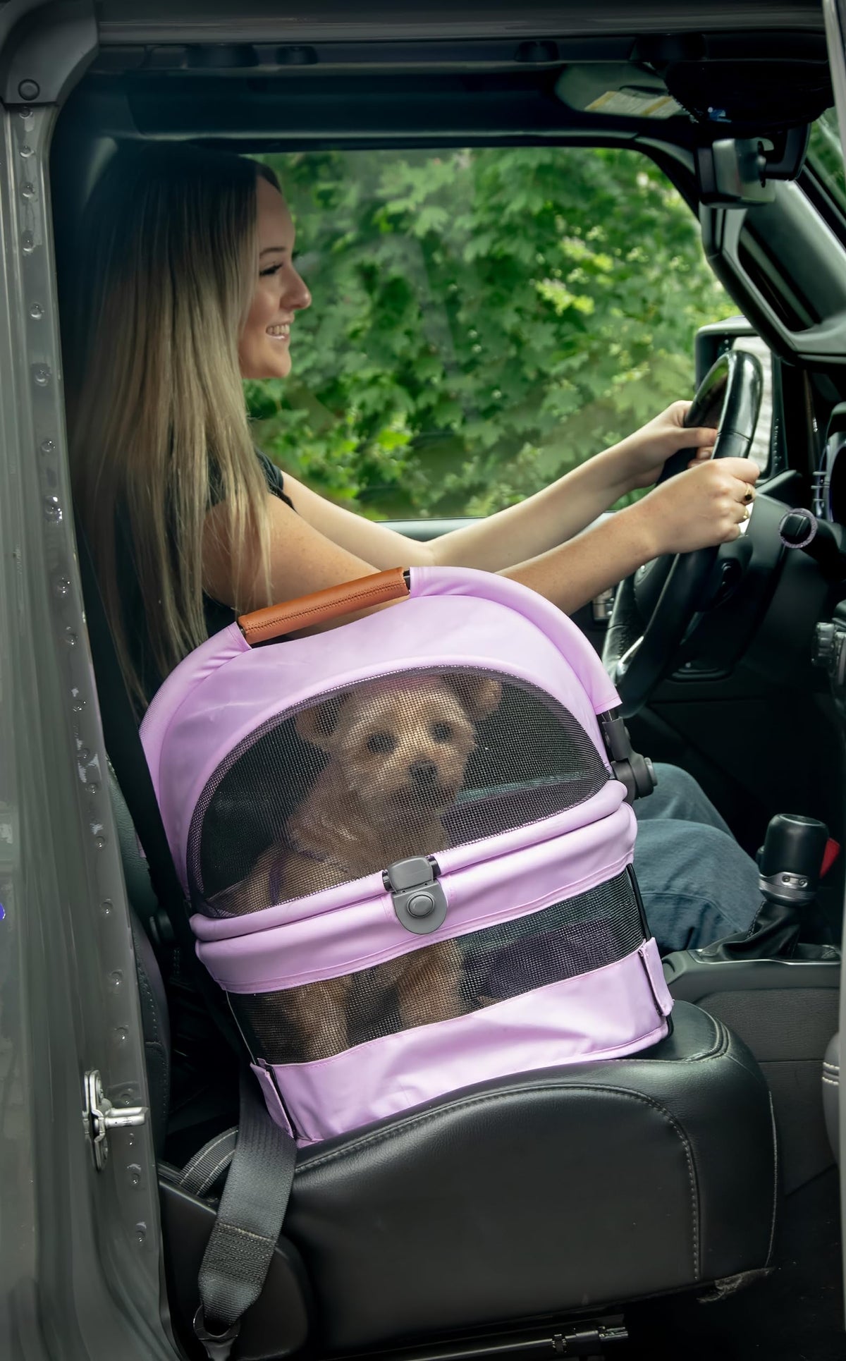 Pet Gear No-Zip View 360 Ultra Lite Pet Safety Carrier & Car Seat For Small Dogs & Cats Push Button Entry, 15'', Bright Lilac