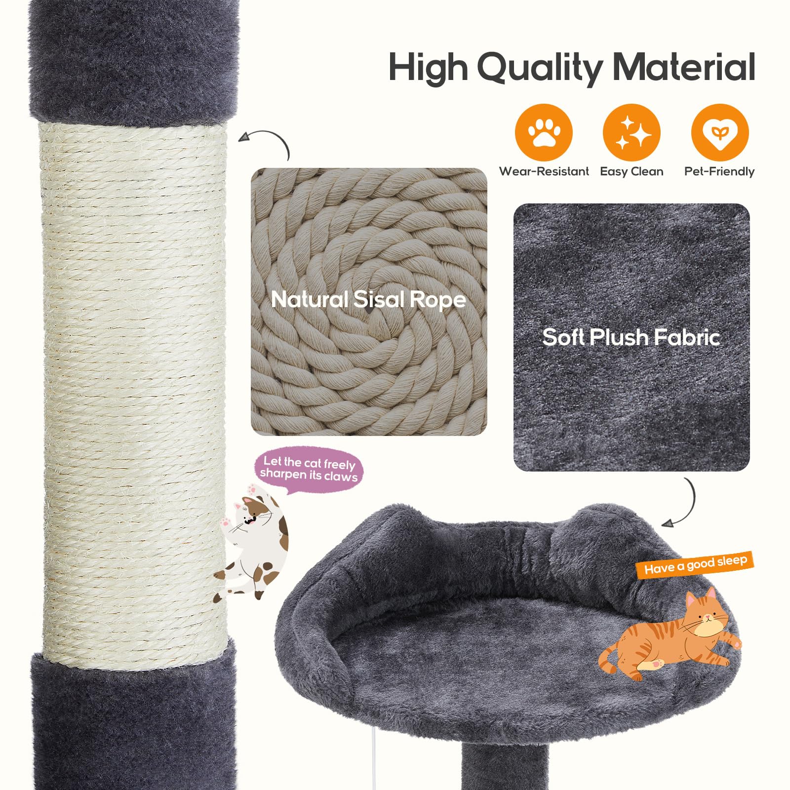 Cat Tree, 54-Inch Cat Tower for Indoor Cats with Sisal Scratching Post, Cat Play House, Large Kitty Condo, Plush Multi-Level wit