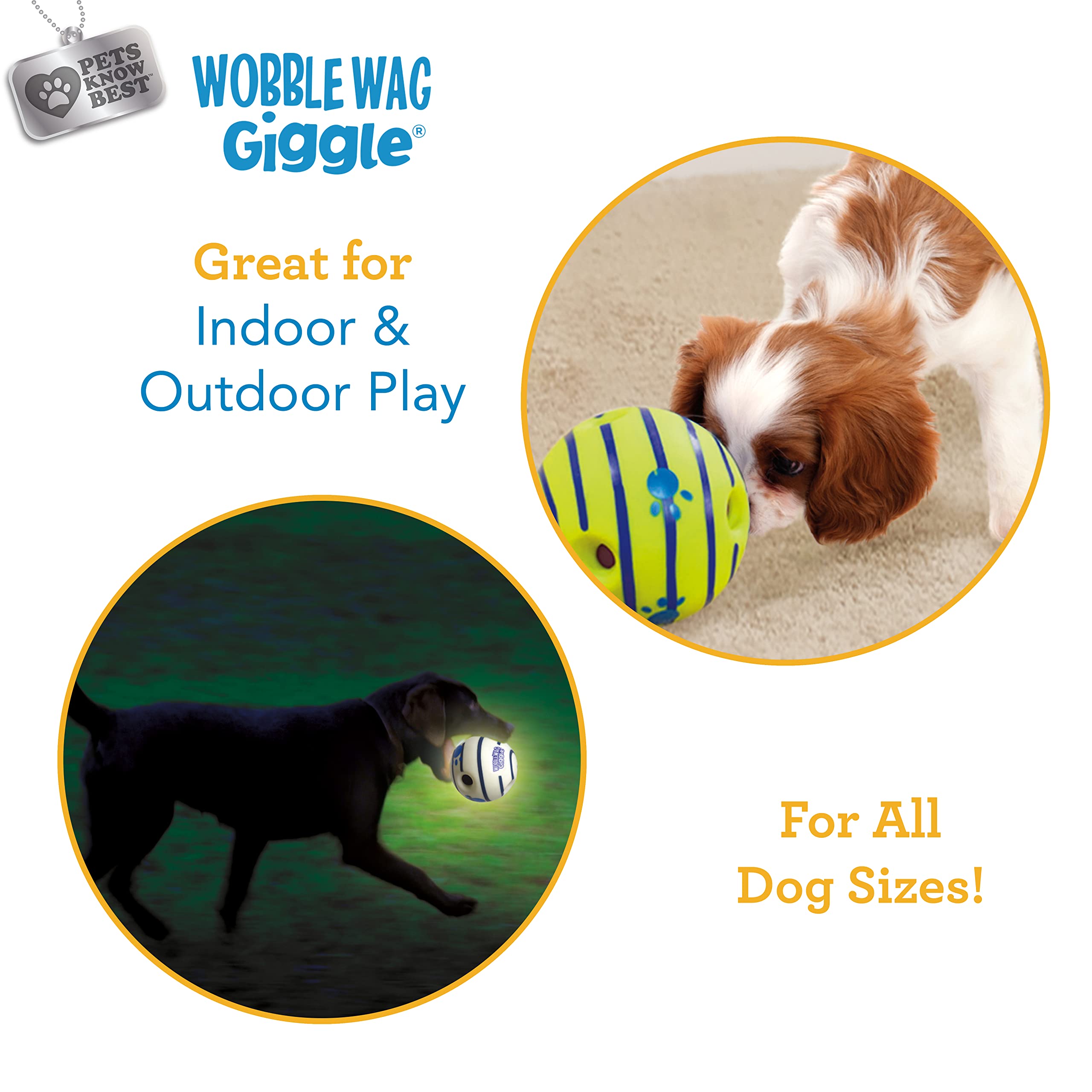 Wobble Wag Giggle Ball 2 Pack- Interactive Dog Toy, Fun Giggle Sounds When Rolled Or Shaken, Pets Know Best, 1 Original & 1 Glow In The Dark Ball