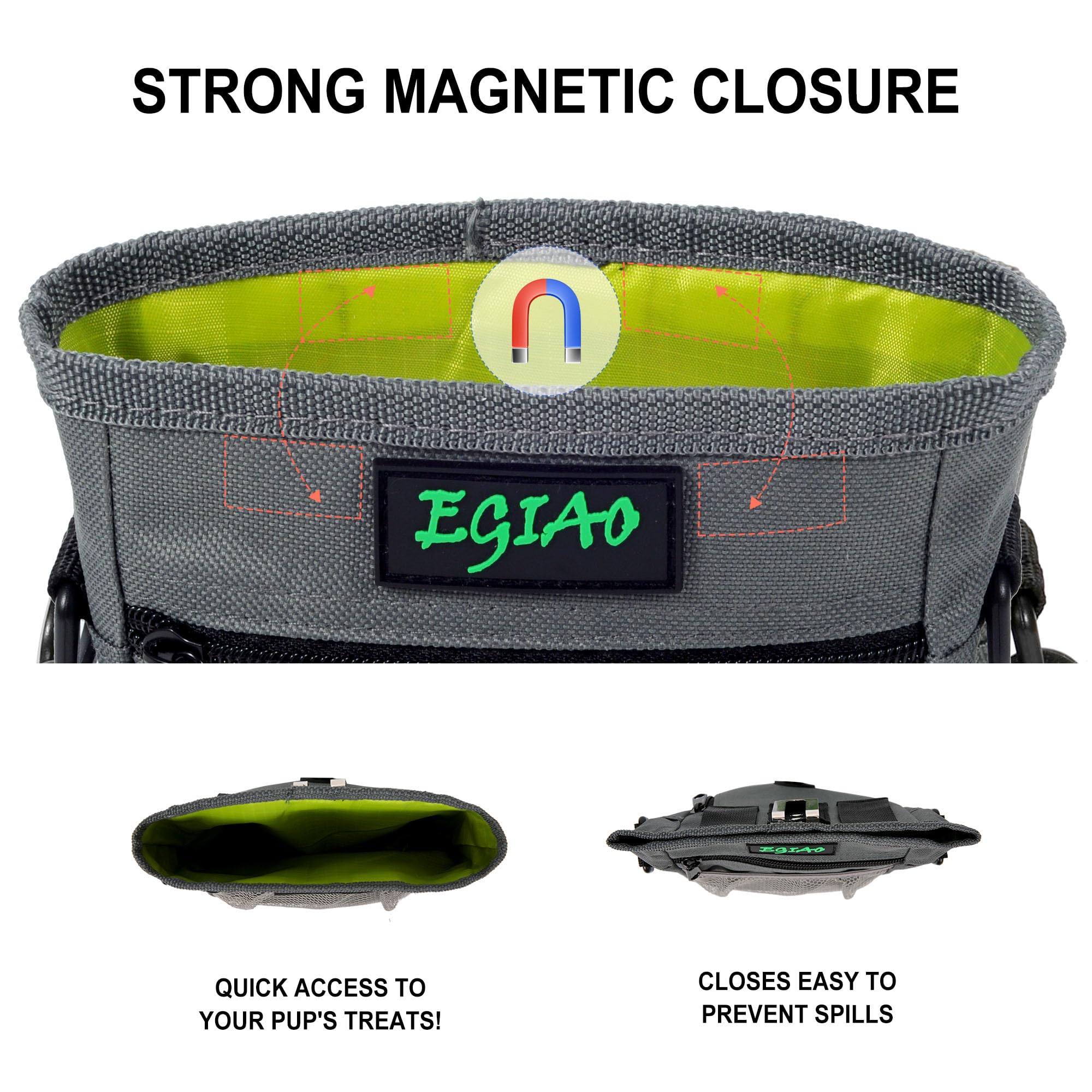 Egiao Dog Treat Pouch 2.0, Strong Magnetic Closure, Poop Bag Dispenser (Including Collapsible Dog Bowl, Training Clicker, Poop B