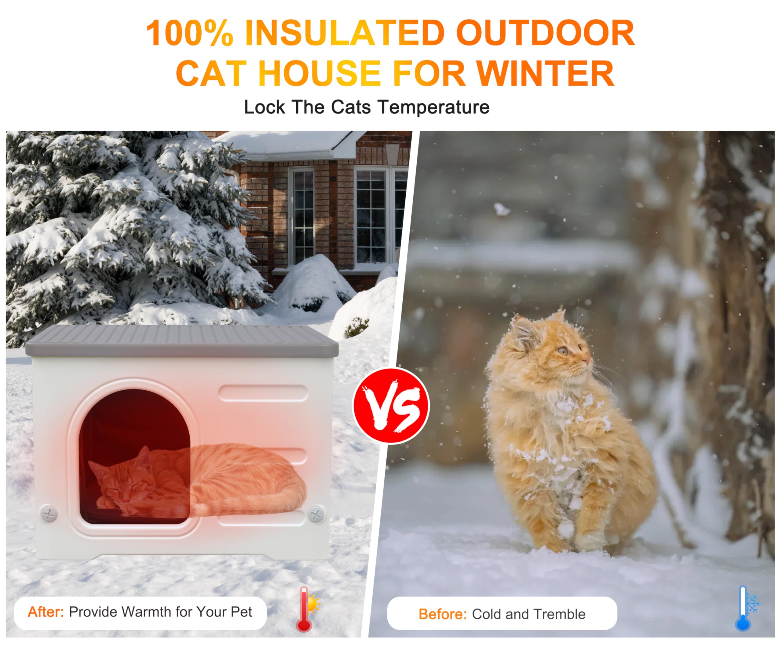 Rockever Grey Plastic Modern Cat House With Insulated Liner, 16.1''D X 20.8''W X 15''H, Waterproof, Spacious, Easy Assembly