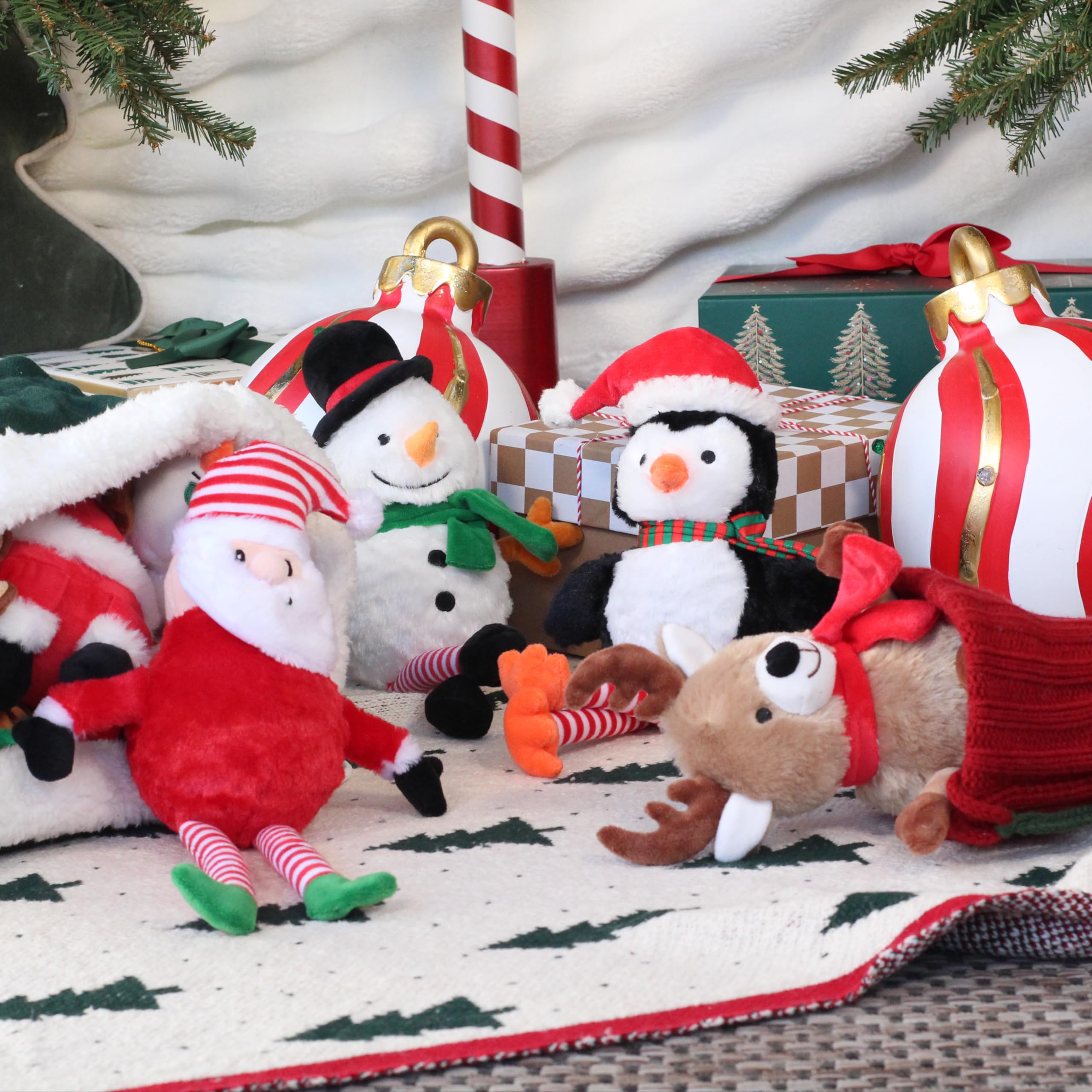 Giftable World Holiday Plush Pet Toy Fun For Christmas Designs With Squeaker Dog Chew Toy (13'' Long Legs Santa W/Squeaky Ball)