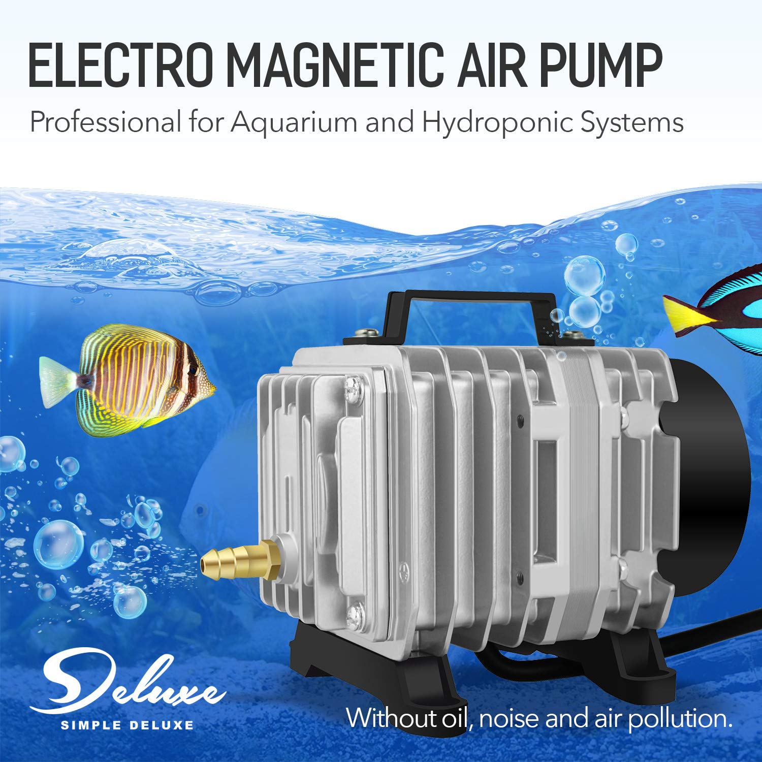 Simple Deluxe Commercial Air Pump Lgpumpair75 1189 Gph 58W 75L/Min 8 Outlets With Airline Tubing 25 Feet For Aquarium, Pond, Hydroponics Systems Air Pump, Silver