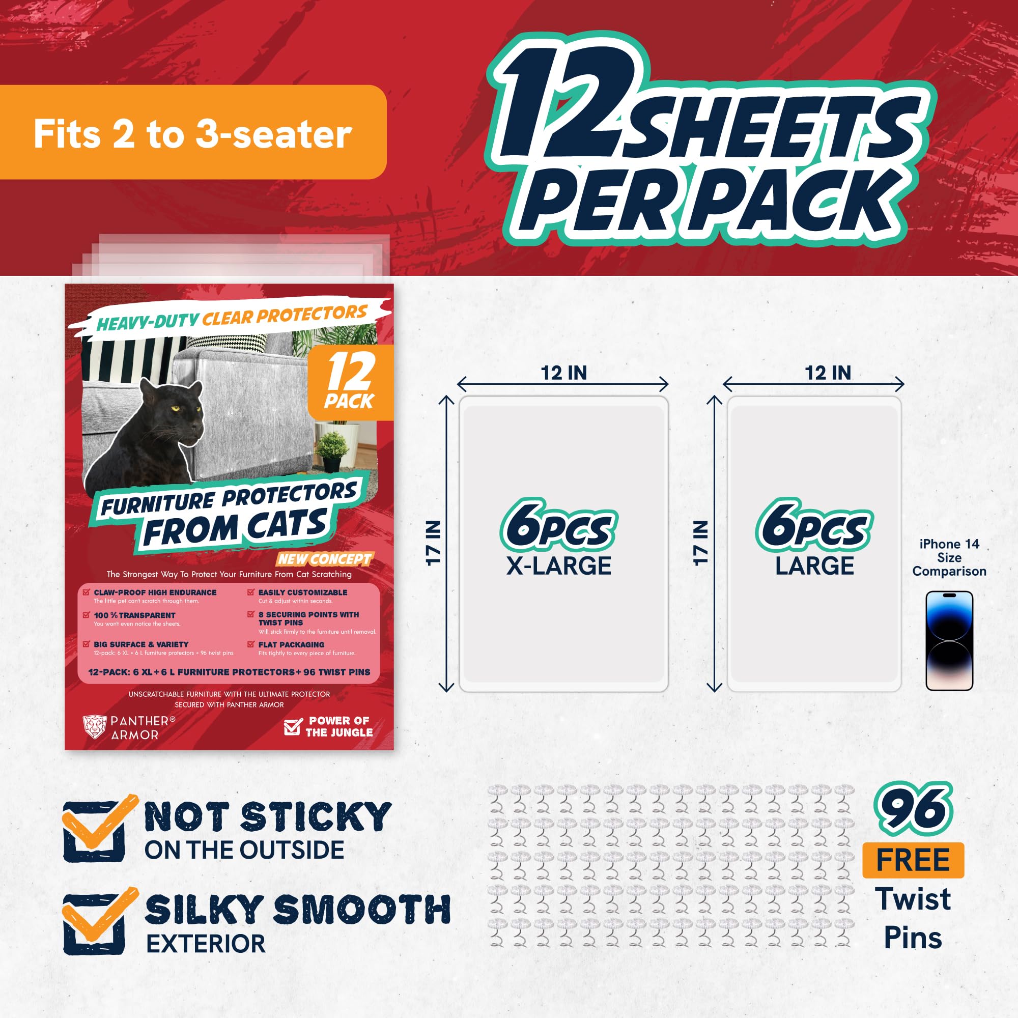 Panther Armor 12-Pack Furniture Protectors From Cats Scratch - Anti Cat Couch Guards - Sofa Corner Scratching Training Tape Deterrent