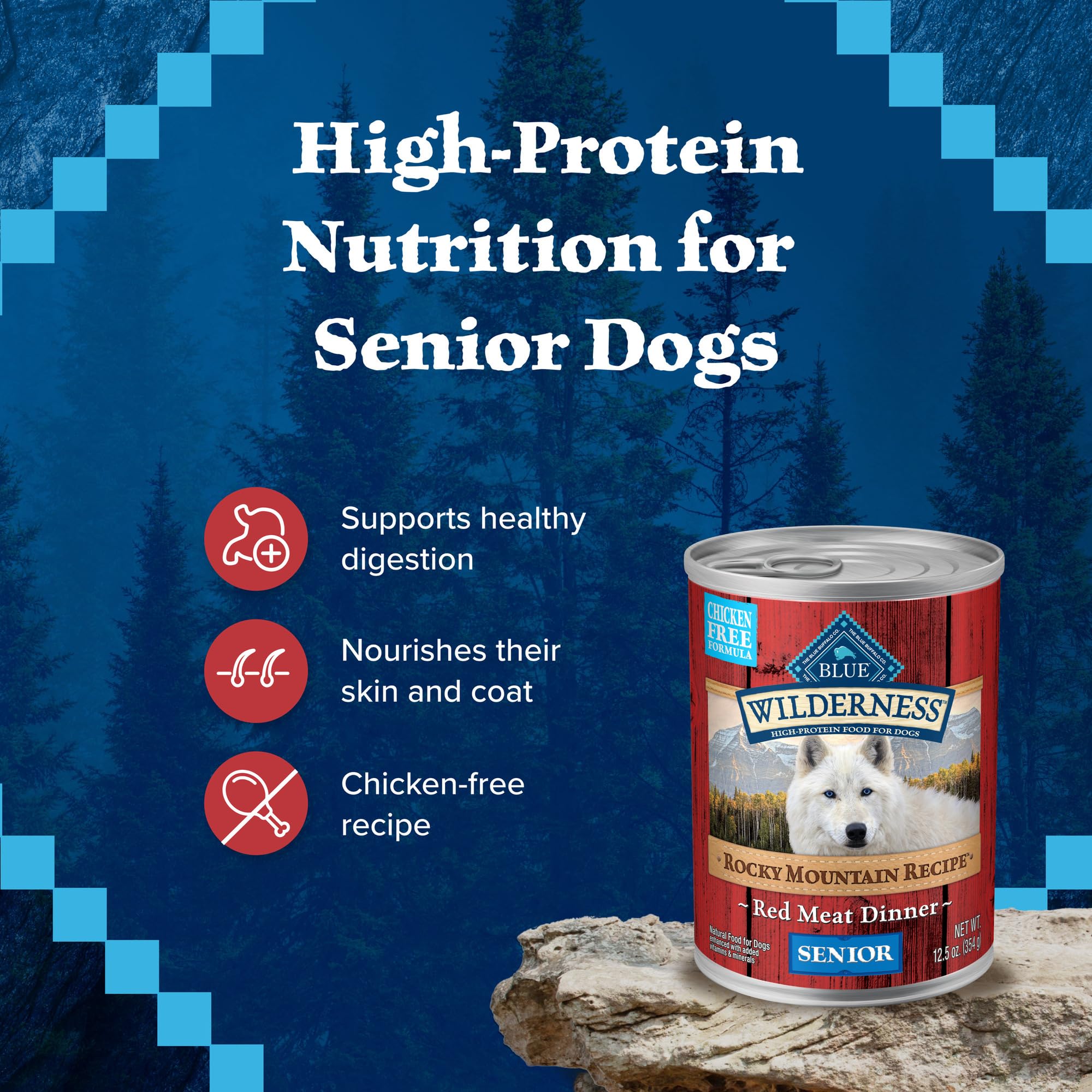 Blue Buffalo Wilderness Rocky Mountain Recipe Senior Wet Dog Food, High-Protein & Grain-Free, Made with Natural Ingredients, Red