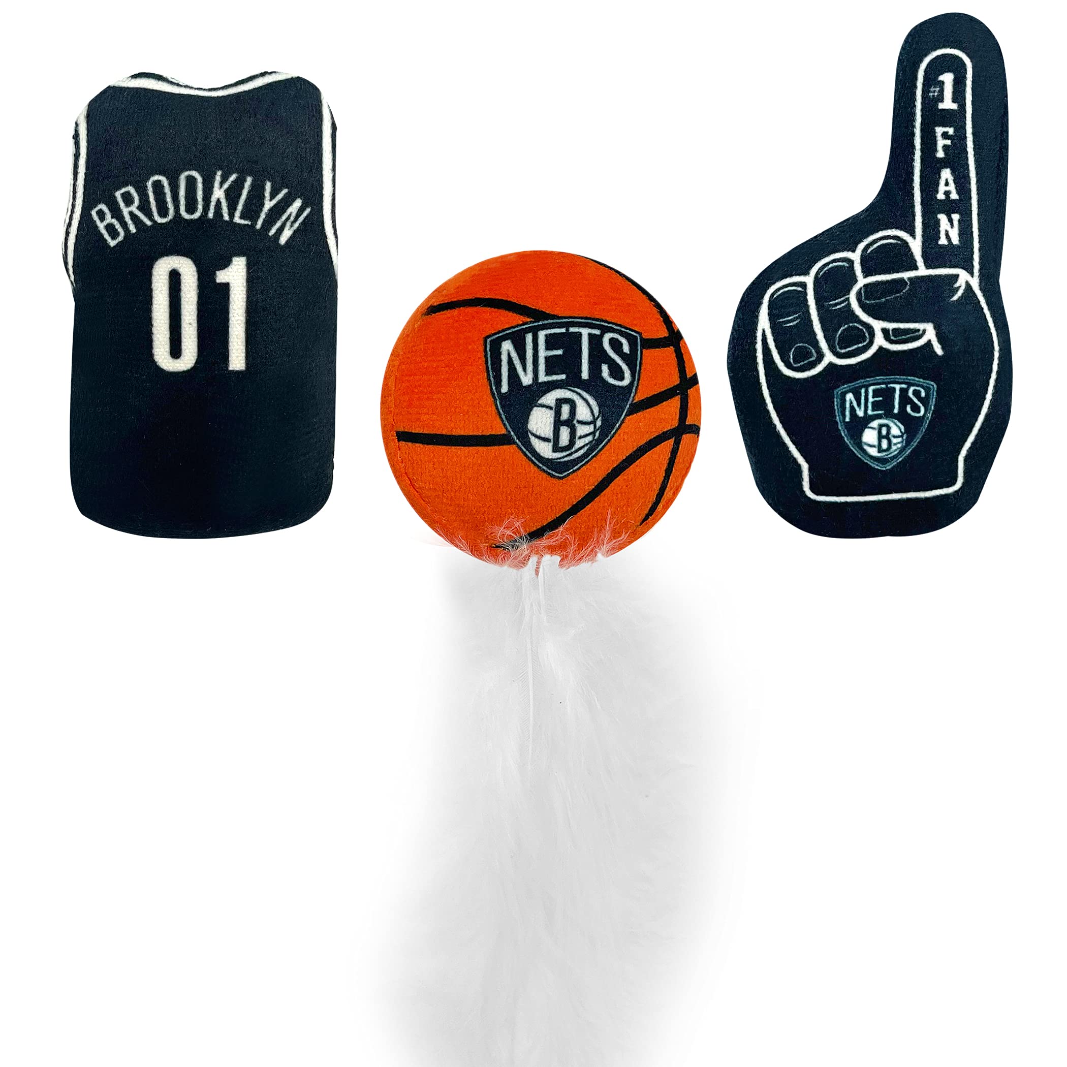 Best Plush Cat Toy - Nba Brooklyn Nets Complete Set Of 3 Piece Cat Toys Filled With Fresh Catnip. Includes: 1 Jersey Cat Toy, 1 Basketball Cat Toy With Feathers & 1 #1 Fan Cat Toy. Beautiful Team Logo