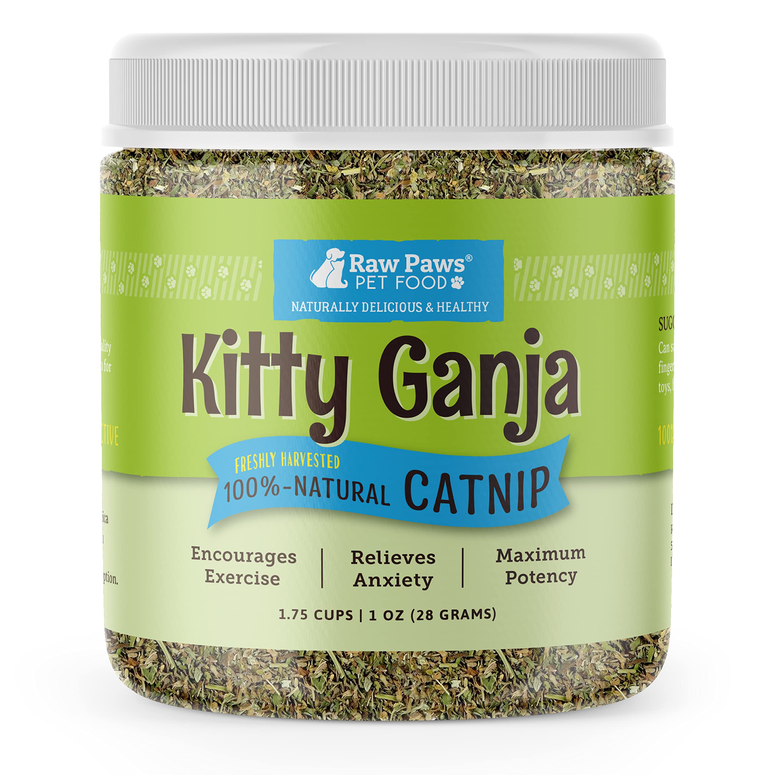 Raw Paws Fresh Catnip for Cats, 1-oz (2 Cups) - Use for Refillable Catnip Toys for Cats - Natural Dried Cat Nip