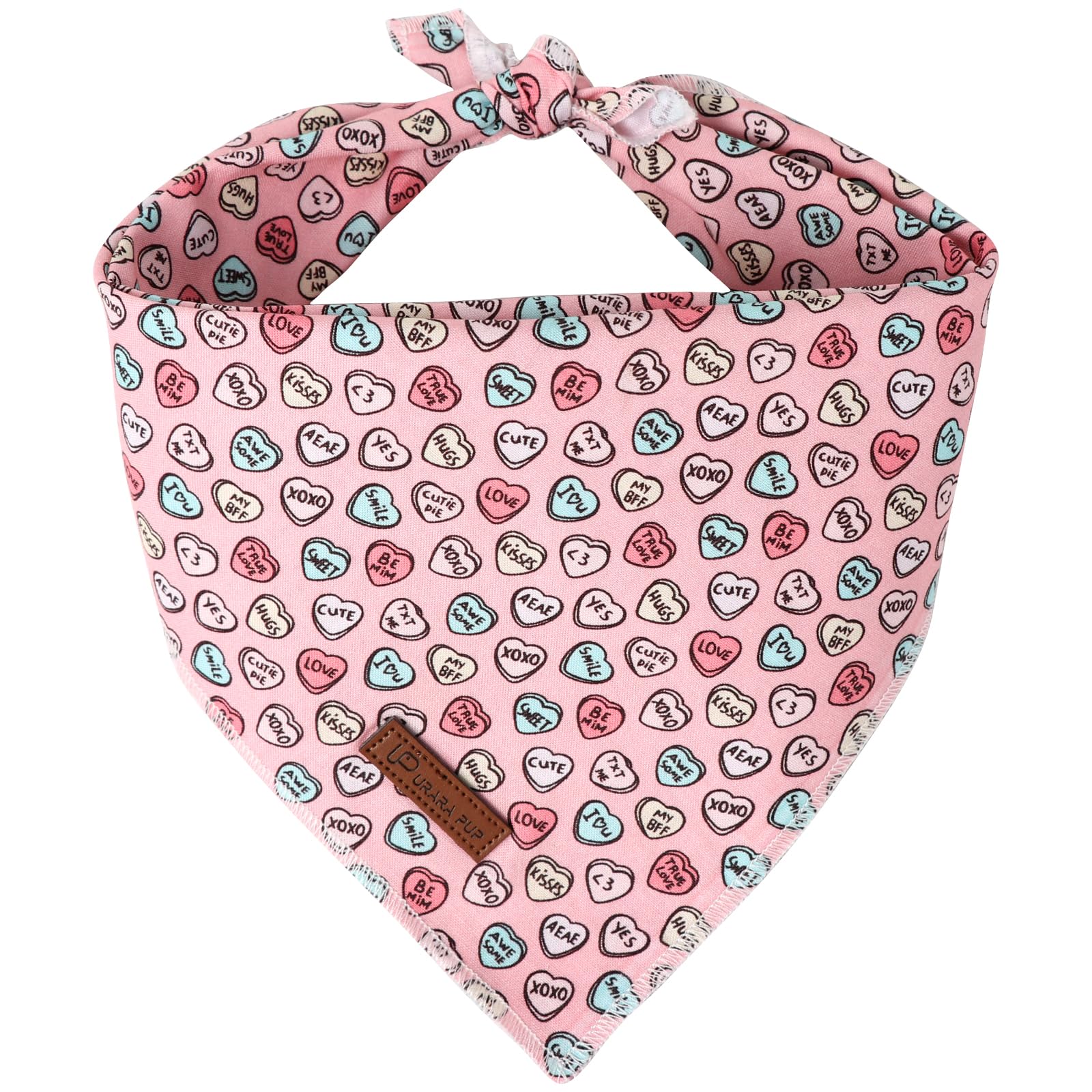 Up Urara Pup Valentine Dog Bandana - Pink Heart Triangle Bid Scarf For Small & Medium Dogs, Cotton Kerchief For Girls & Boys, Re