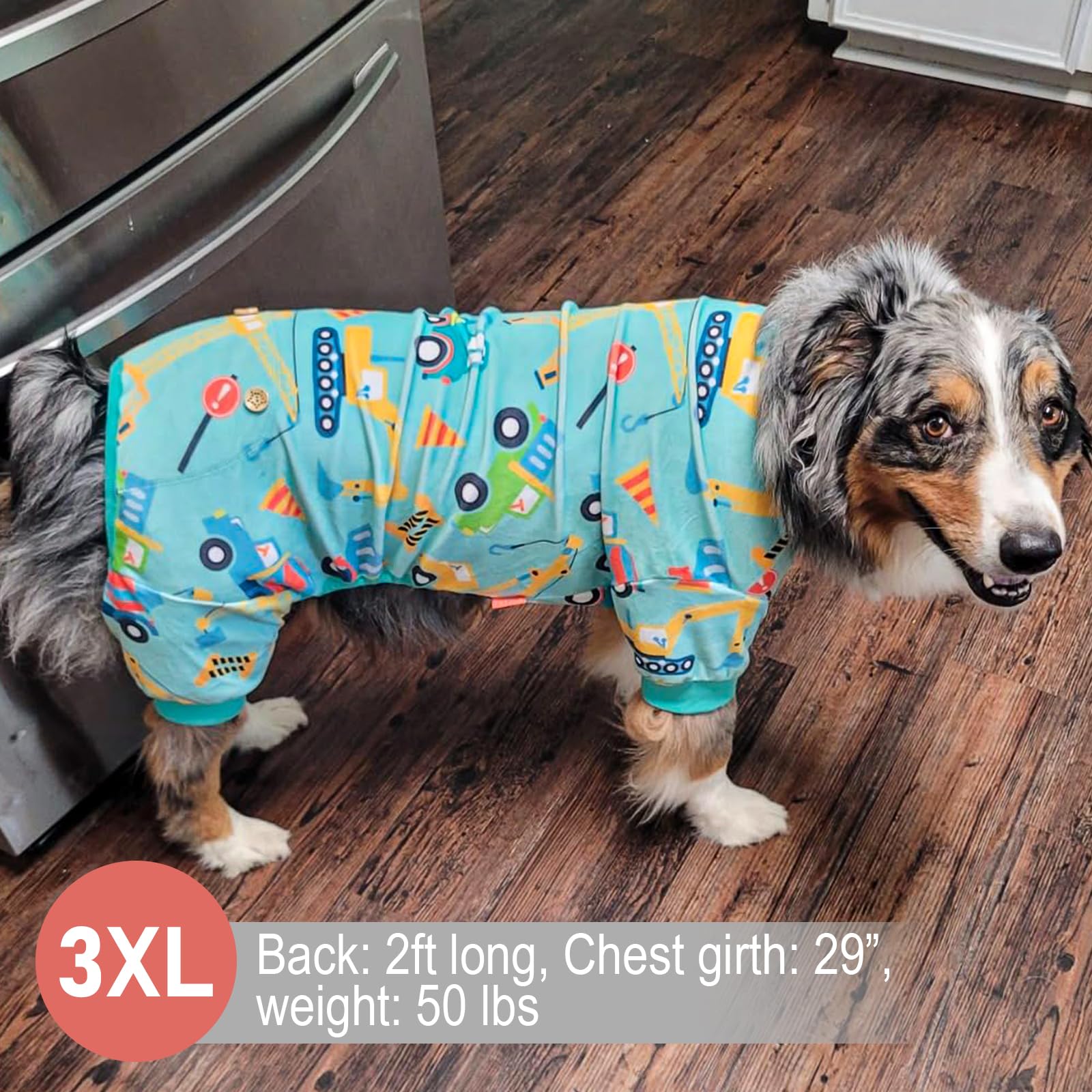 Kyeese Dog Pajamas Velvet Dog Pajamas Large Sized Dogs Soft Dogs Clothes Pjs With Construction Vehicles Pattern Stretchy Pet Jam