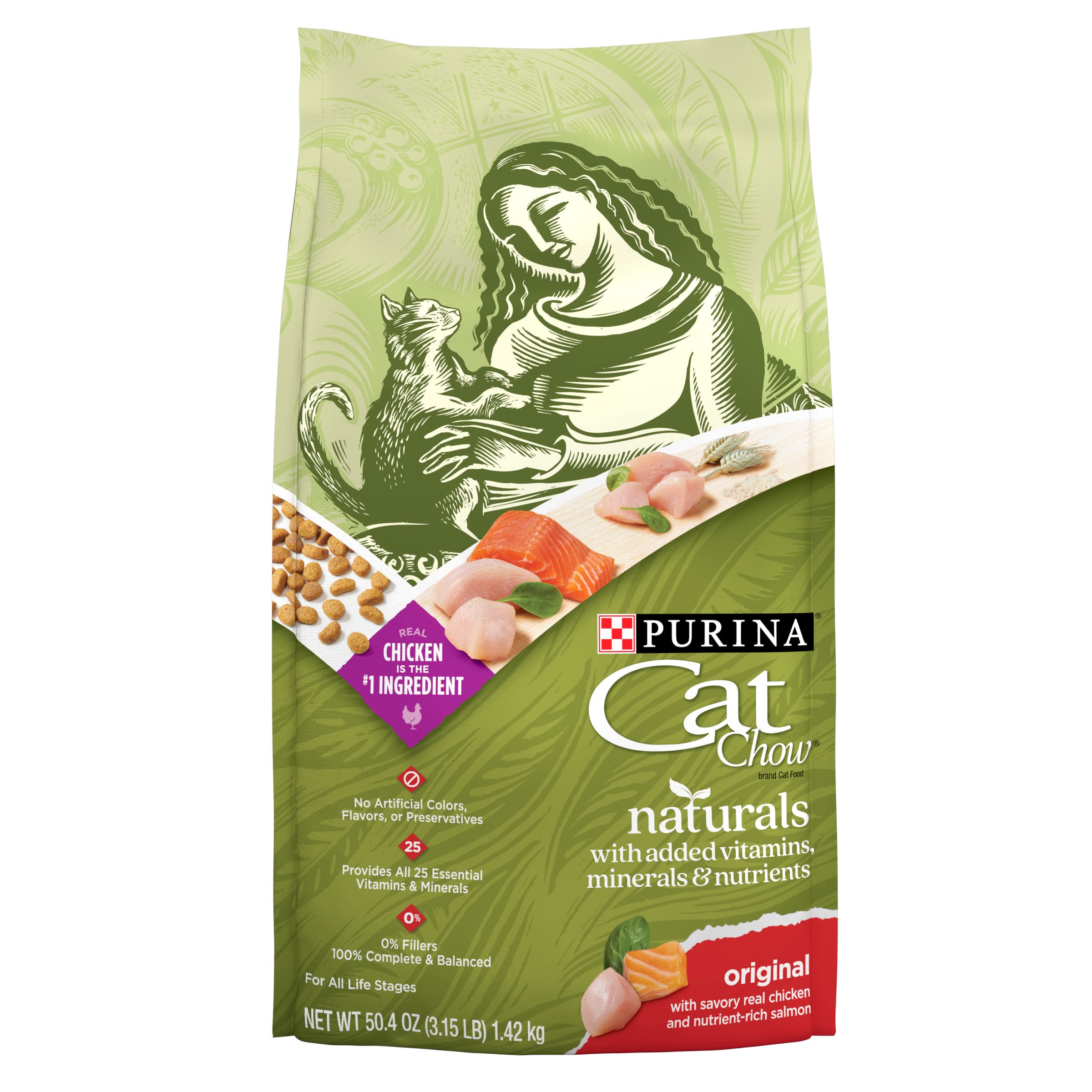 Purina Cat Chow Naturals With Added Vitamins, Minerals and Nutrients Dry Cat Food, Naturals Original - (Pack of 4) 3.15 lb. Bags
