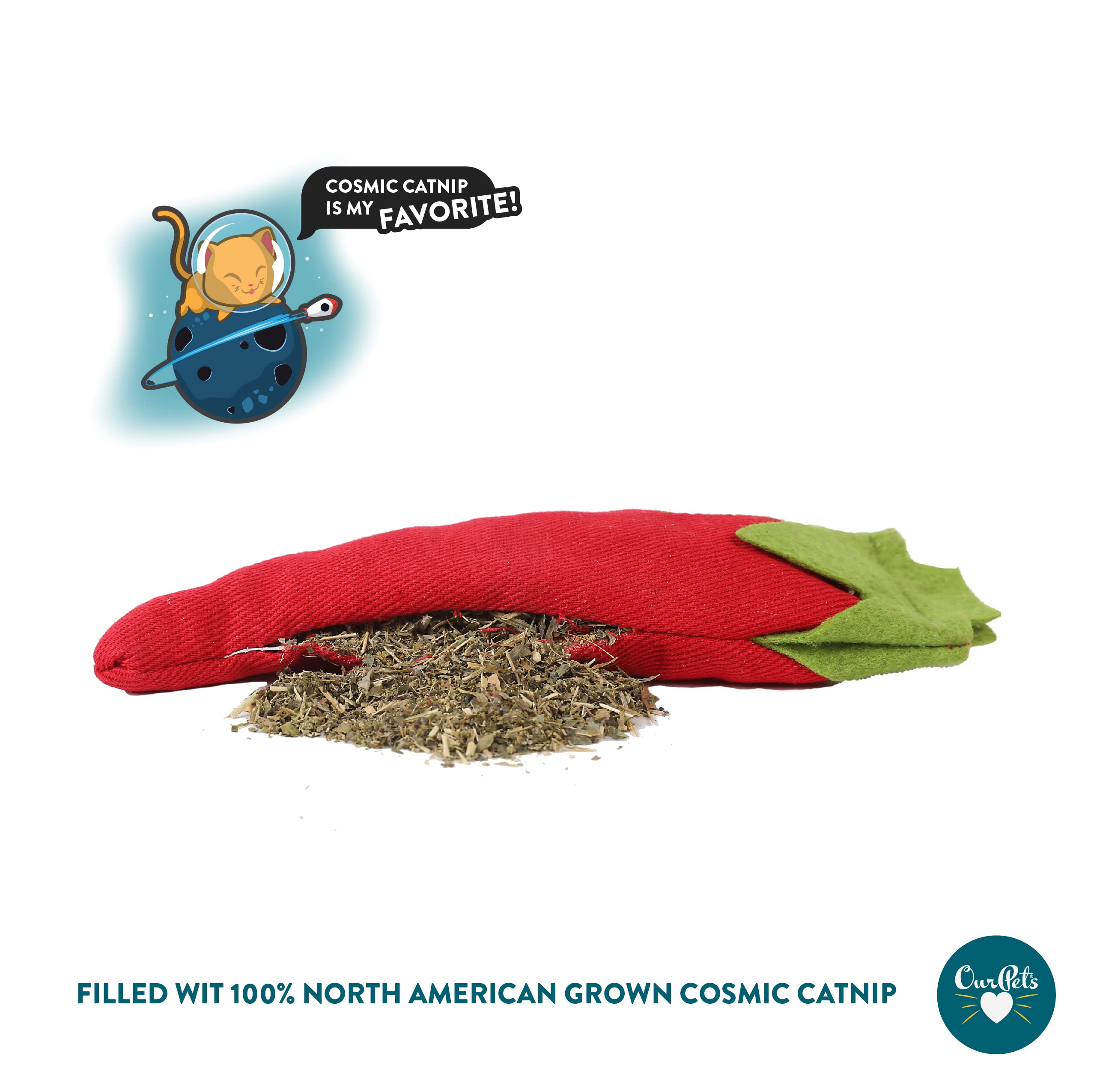 Cosmic Ourpets 100-Percent North American Catnip Filled Chili Cat Toy-Hot Stuff (Interactive Cat Toys; Catnip Toys)