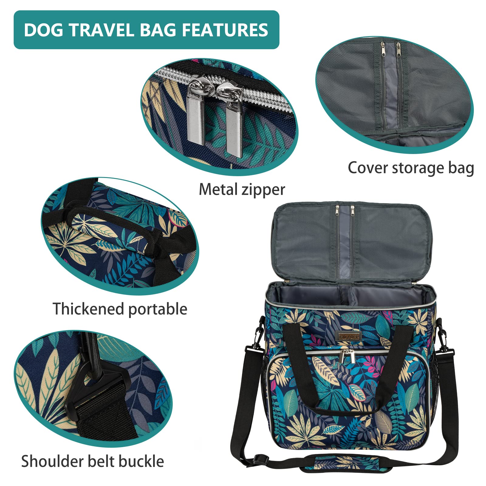 BAGLHER Dog Travel Bag - Medium Pet Travel Kit with 2 Food Containers & 3 Silicone Bowls - Hawaii Color