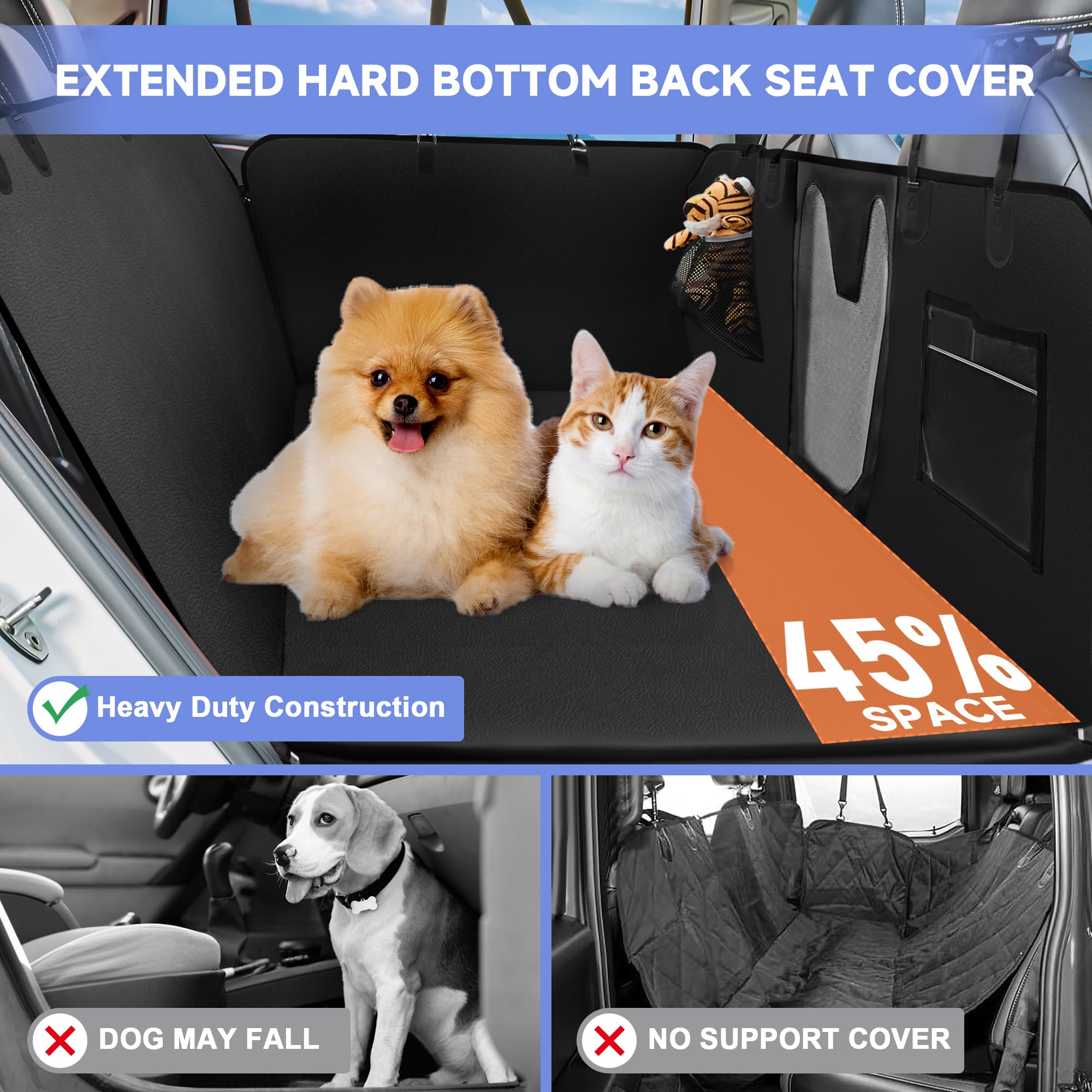 Spacocld Pu Leather Dog Car Seat Cover For Back Seat - Back Seat Extender For Dogs With Hard Bottom Holds 400 Lbs. 100% Waterpro