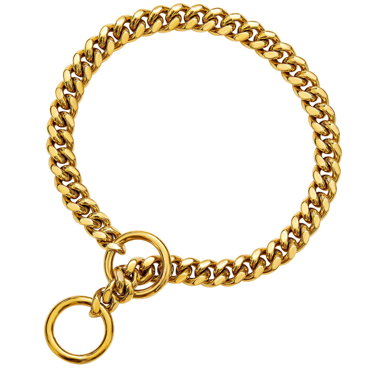 Txprodogchains 18K Gold Chain Dog Collar 10Mm Cuban Link Chain Stainless Steel Metal Links Walking Training Collar For Small Medium Large Dogs 10In To 24In (10' (Neck Fits 6'-8'), 18K Gold)