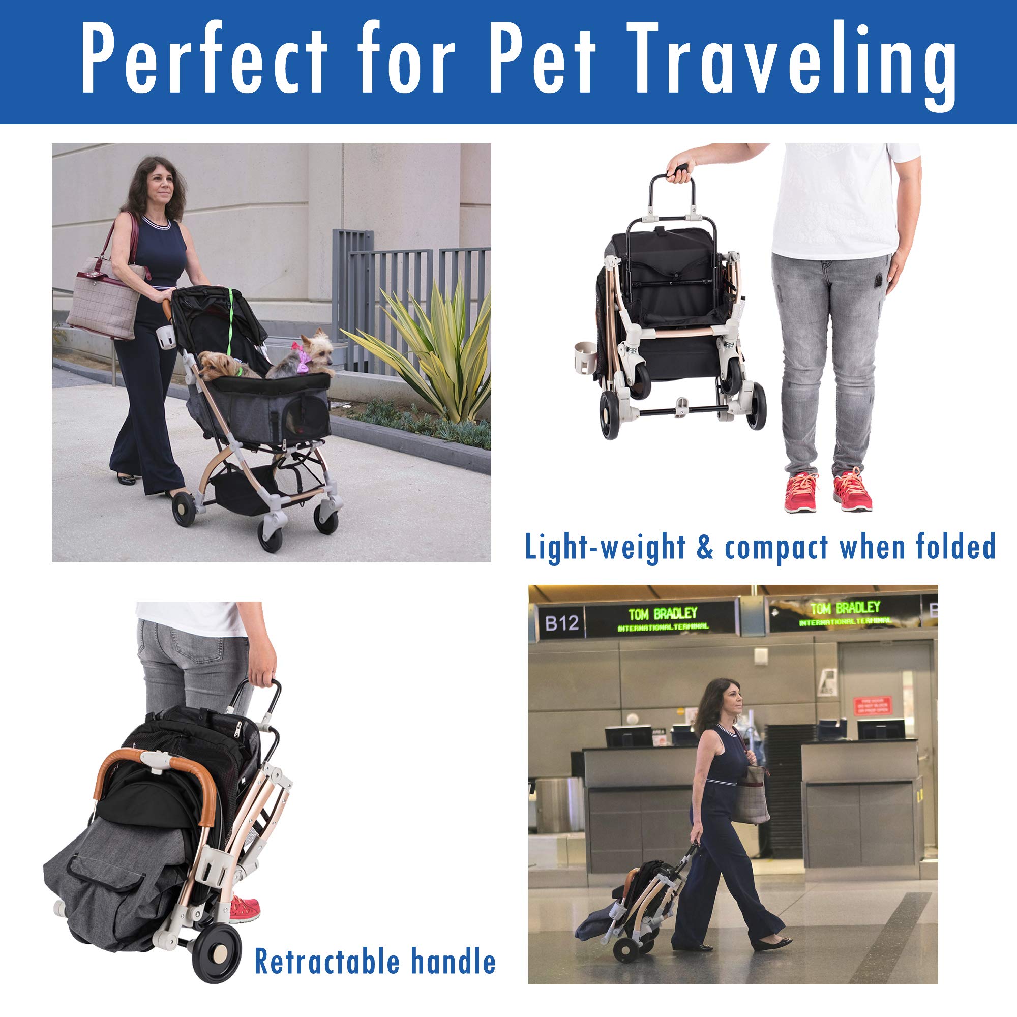 Hpz-Pr America Pet Rover Lite Premium Light-Weight Dog/Cat/Pet Stroller Travel Carriage With Convertible Compartment/Aluminum Fr