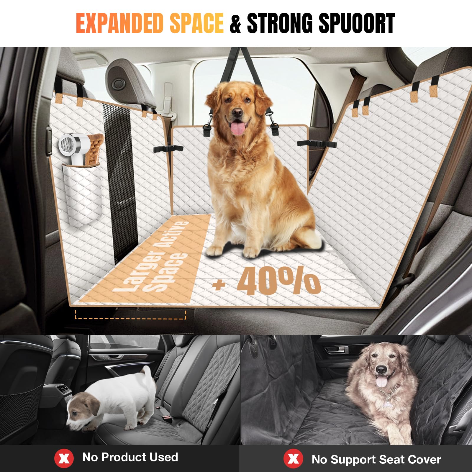 Lekespring Dog Car Seat Cover For Back Seat, Dog Car Bed Cover With Strong Hard Bottom, Car Back Seat Extender Hammock For Car S