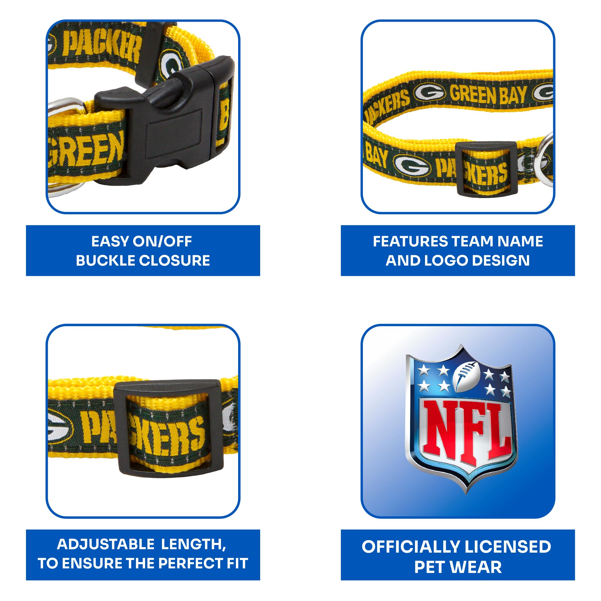 Pets First NFL Green Bay Packers Licensed PET COLLAR, Medium - Heavy-Duty, Strong, and Durable Dog Collar. Available in 31 Footb